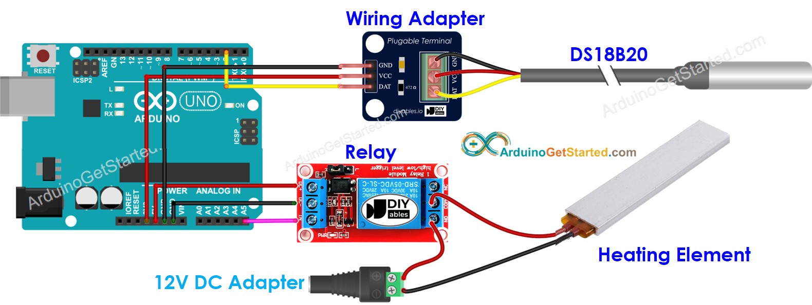 sơ đồ đấu dây hệ thống điều khiển nhiệt độ bằng Arduino