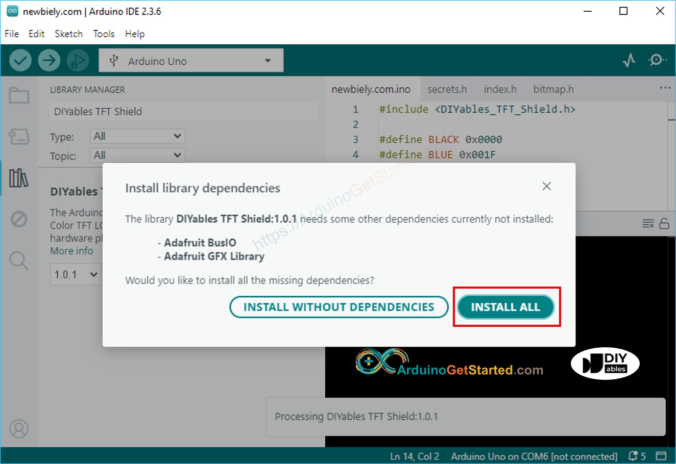 thư viện phụ thuộc cho màn hình tft lcd của Arduino