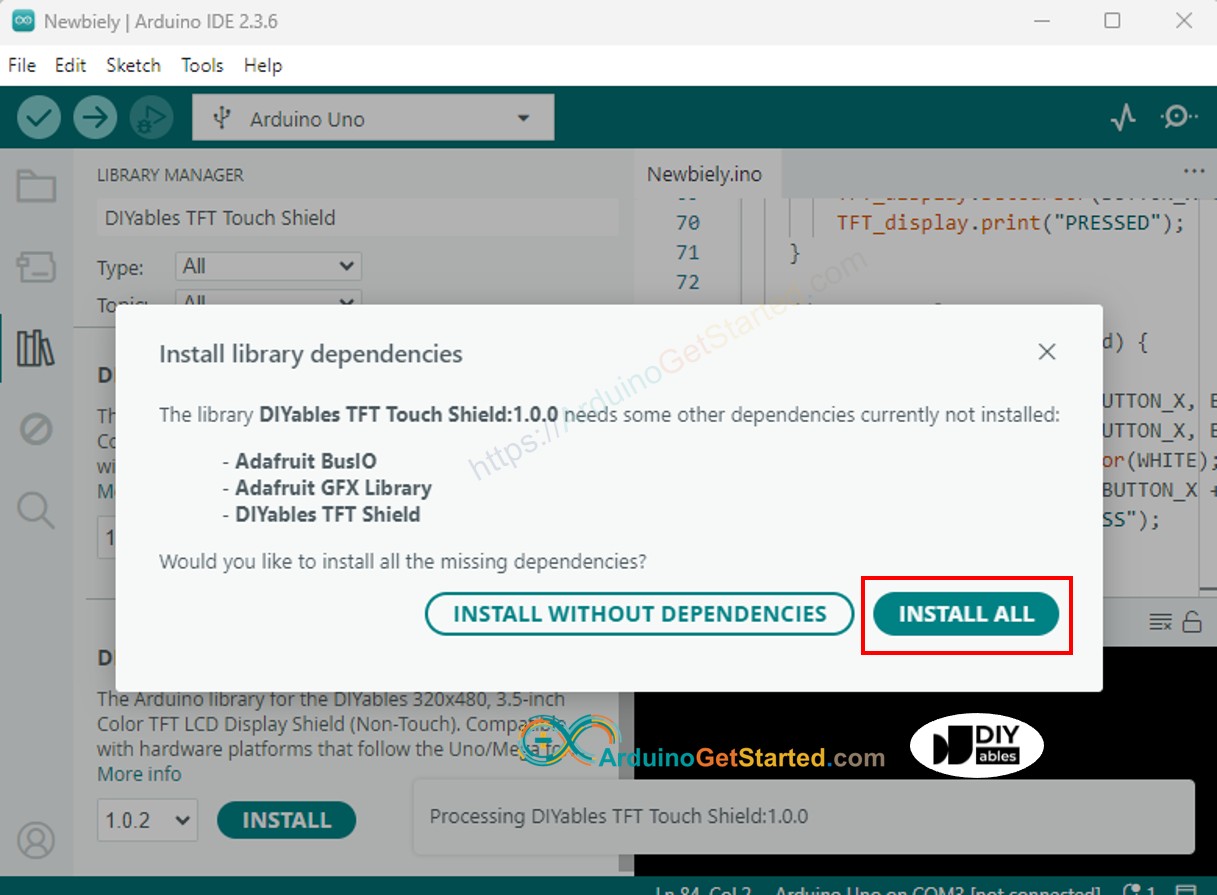 phụ thuộc của màn hình cảm ứng lcd tft Arduino