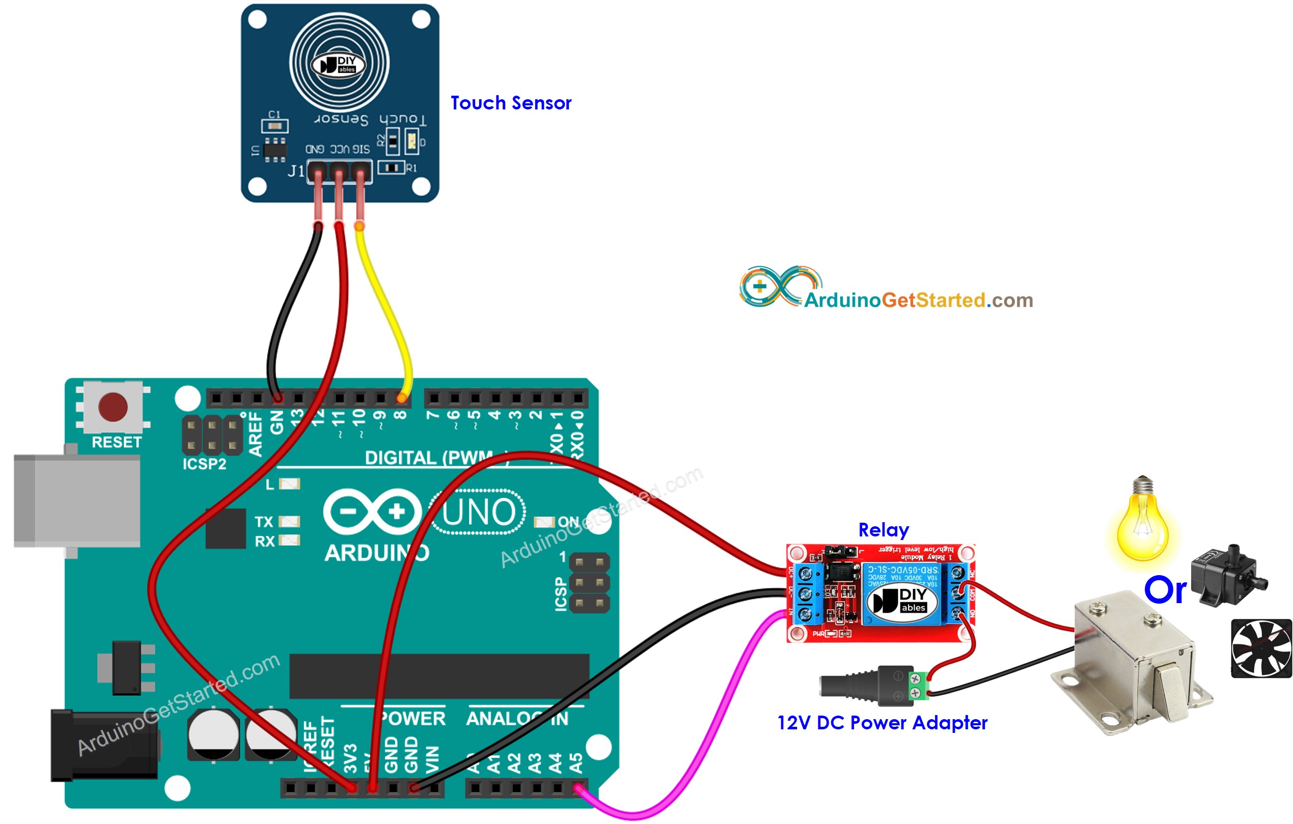 sơ đồ đấu nối rơ-le cho cảm biến chạm Arduino
