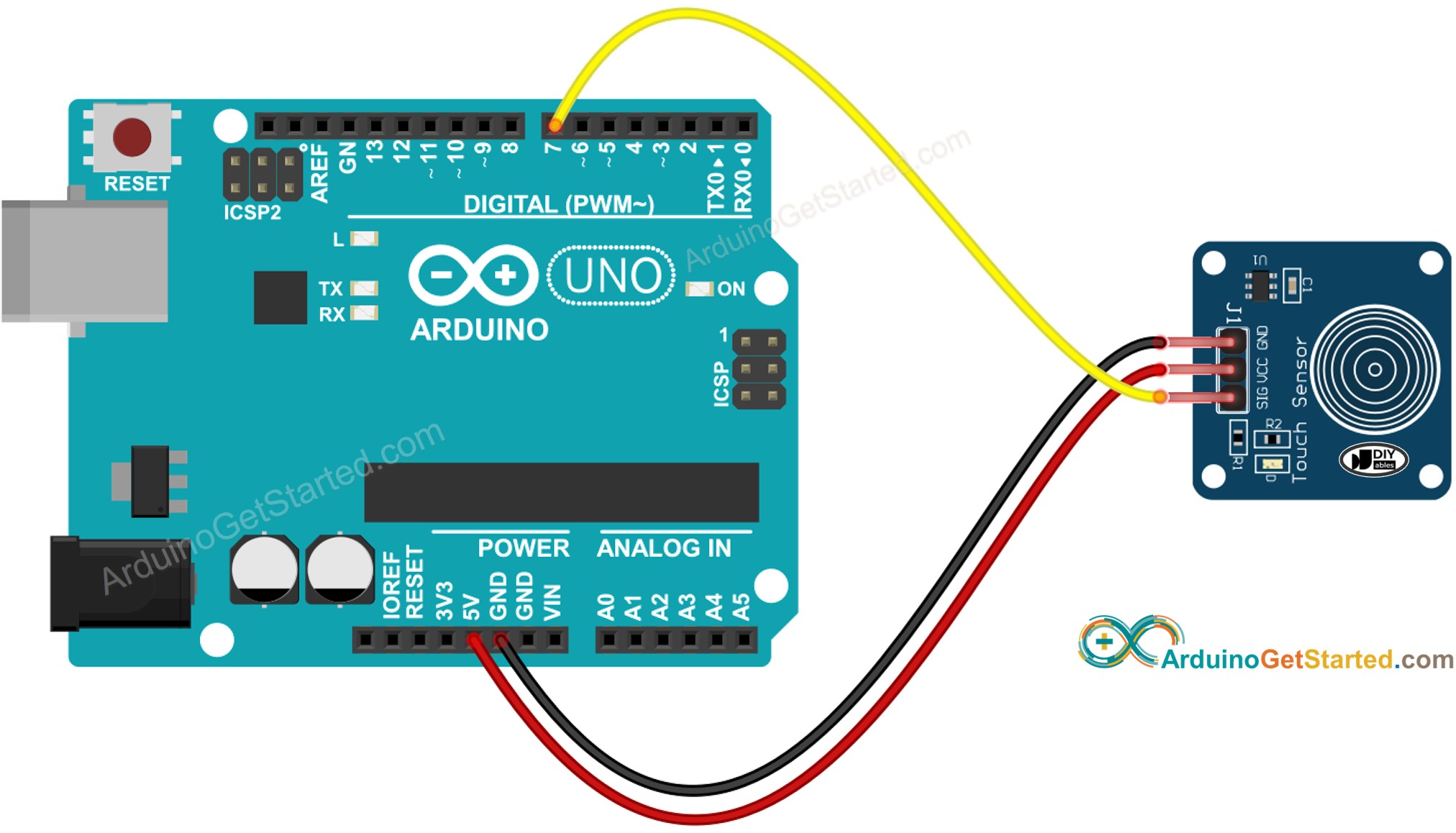 sơ đồ nối dây cảm biến chạm Arduino