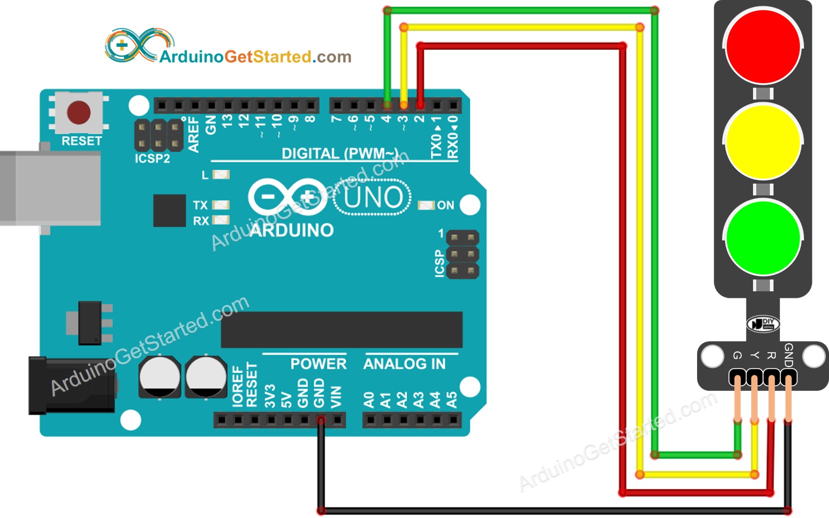 sơ đồ nối dây đèn giao thông Arduino