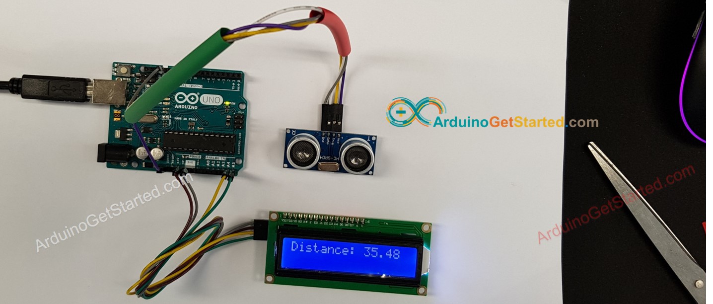 sơ đồ nối dây Arduino cho cảm biến siêu âm và lcd