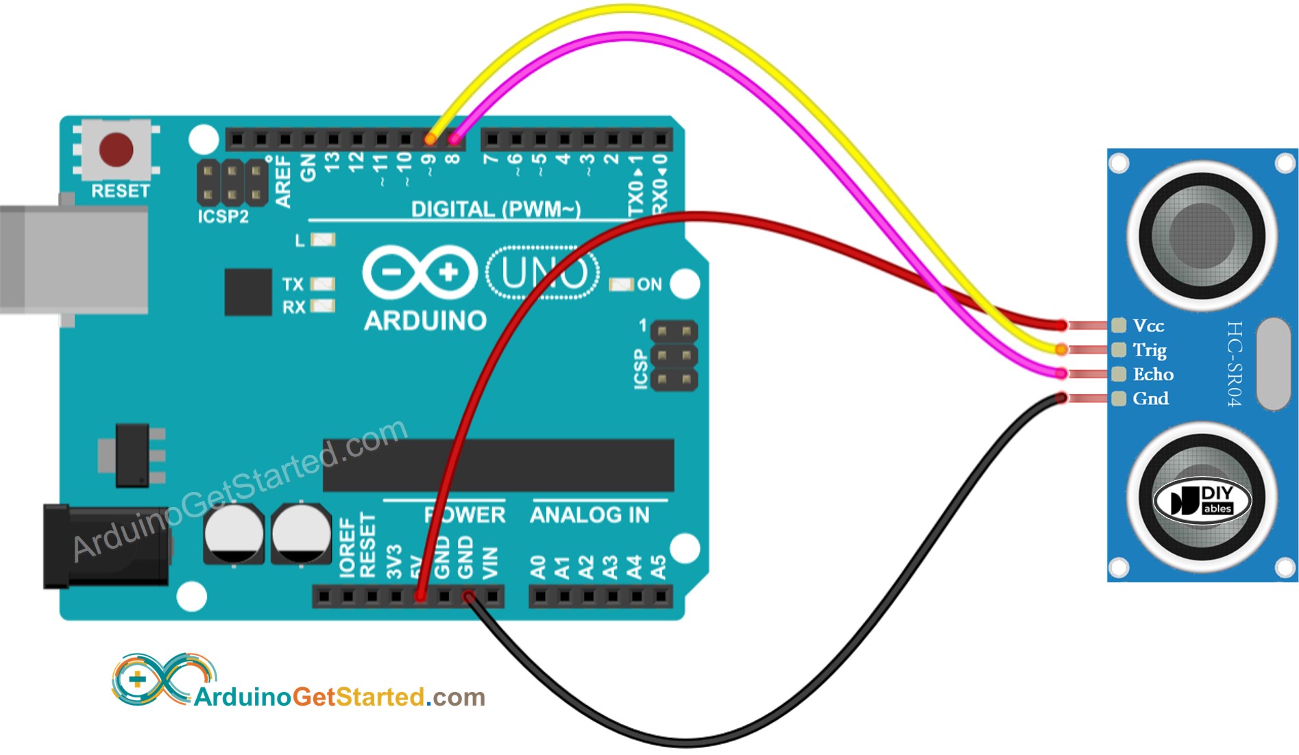 sơ đồ nối dây cảm biến siêu âm Arduino
