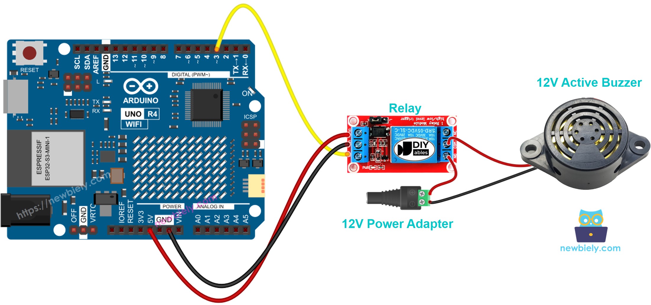 Arduino UNO R4 12v active buzzer sơ đồ đấu dây
