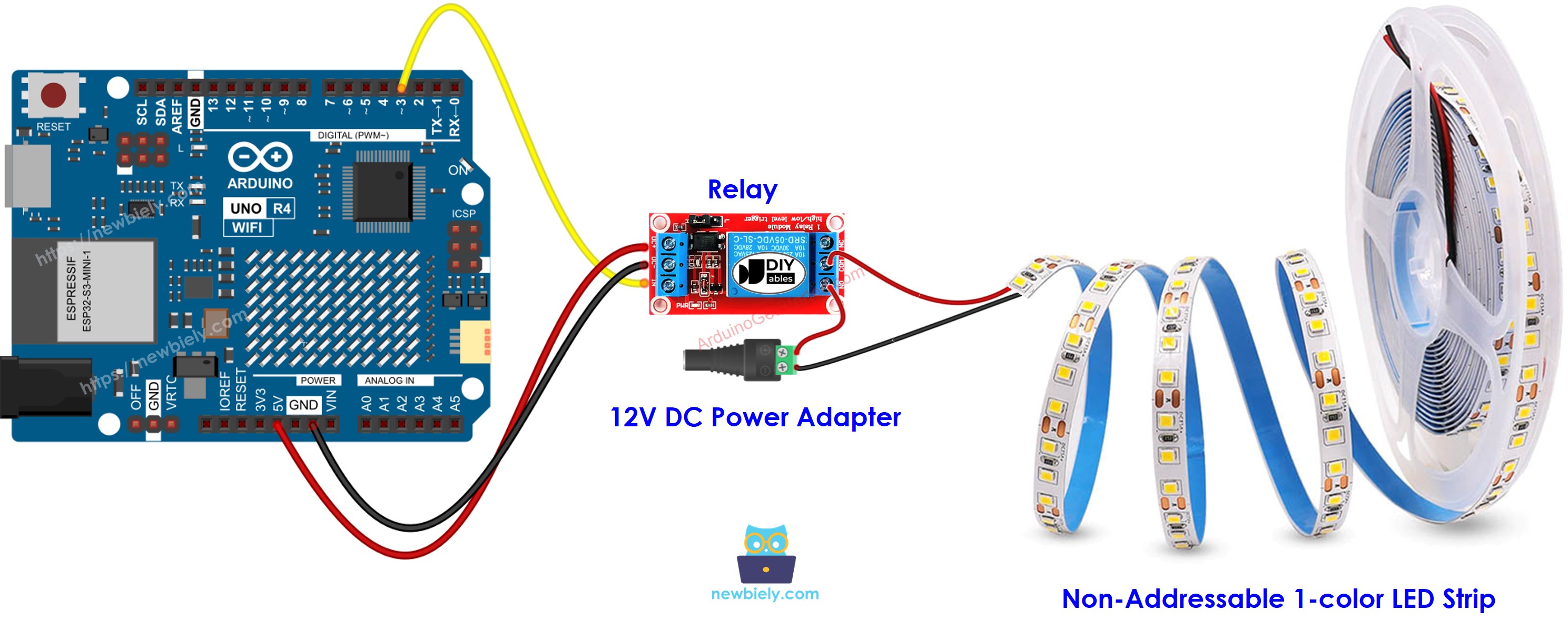 Arduino UNO R4 12v LED strip sơ đồ đấu dây