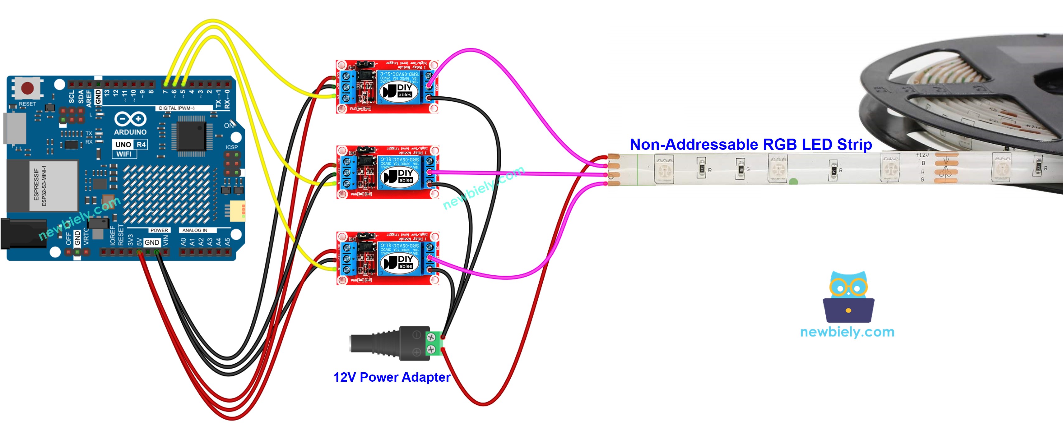 Arduino UNO R4 12v LED strip sơ đồ đấu dây