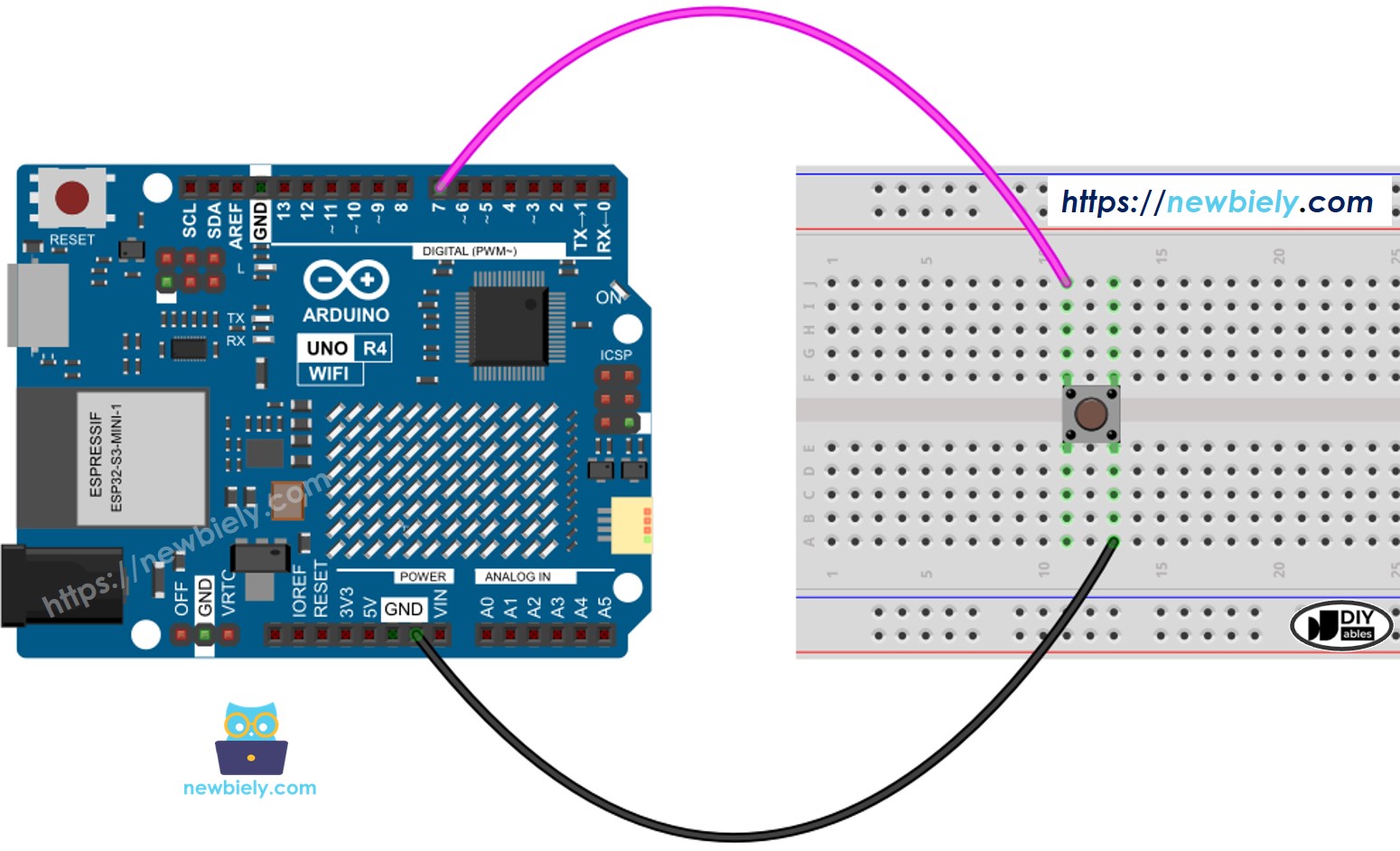 Arduino UNO R4 nút nhấn sơ đồ đấu dây