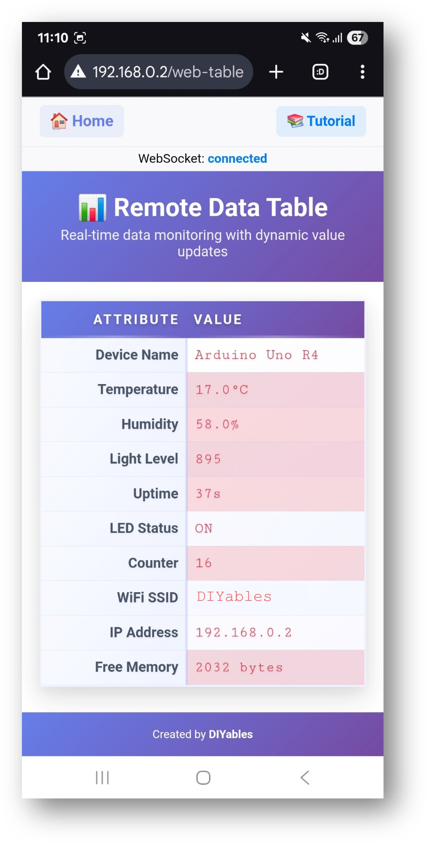 Arduino UNO R4 diyables webapp web table app