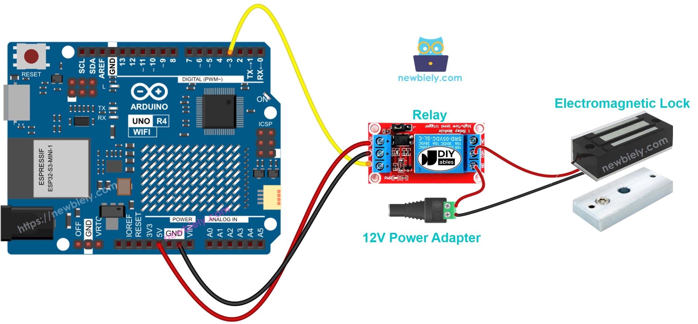 sơ Đồ Đấu nối Arduino UNO R4 khóa Điện từ