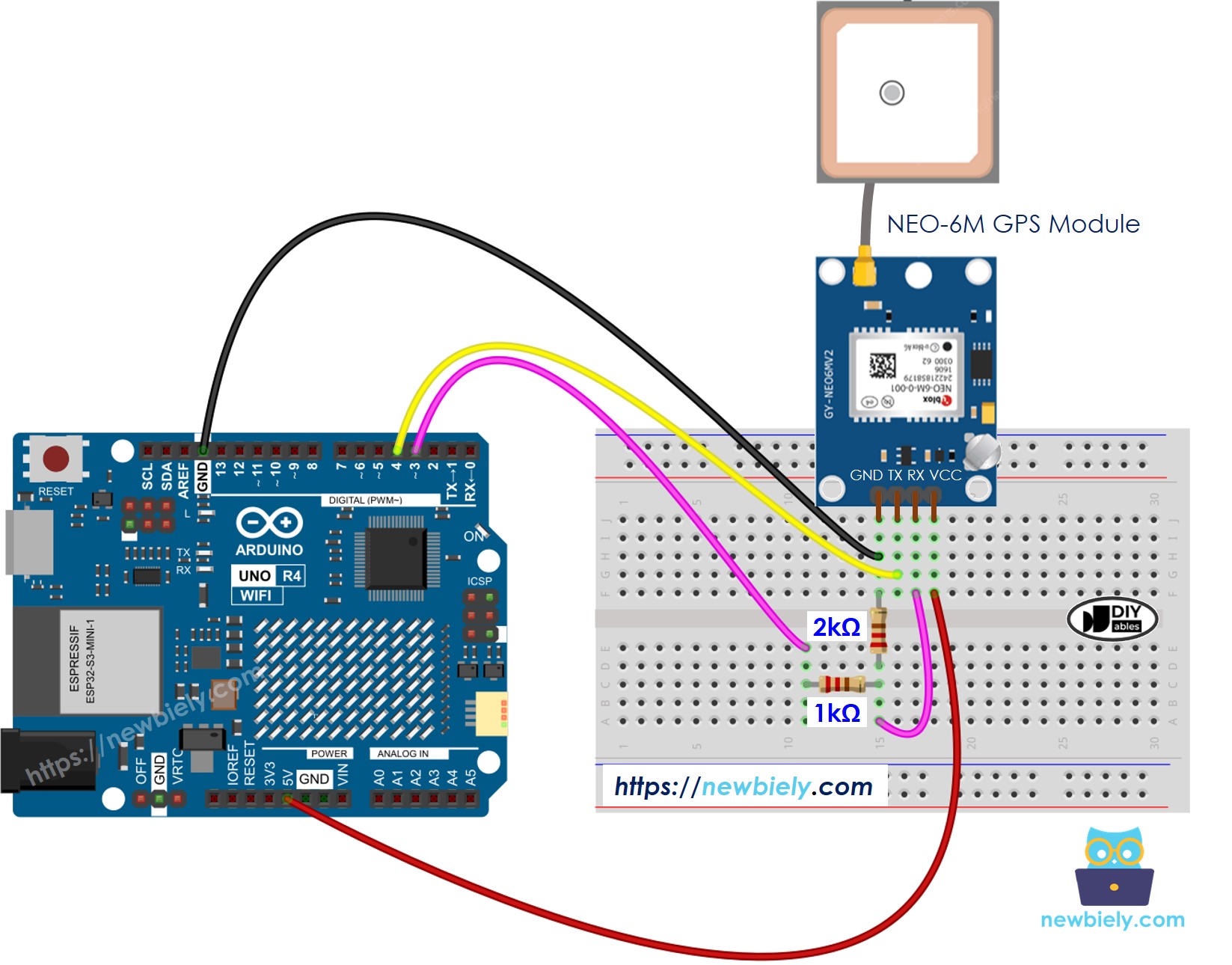 Arduino UNO R4 GPS sơ đồ đấu dây