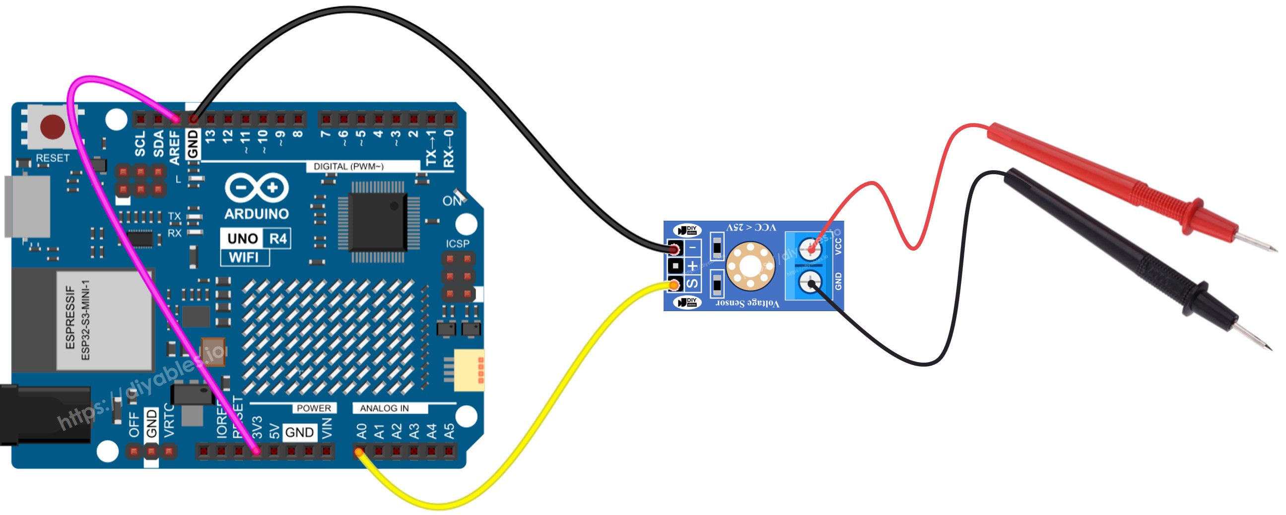 Arduino UNO R4 measures voltage sơ đồ đấu dây