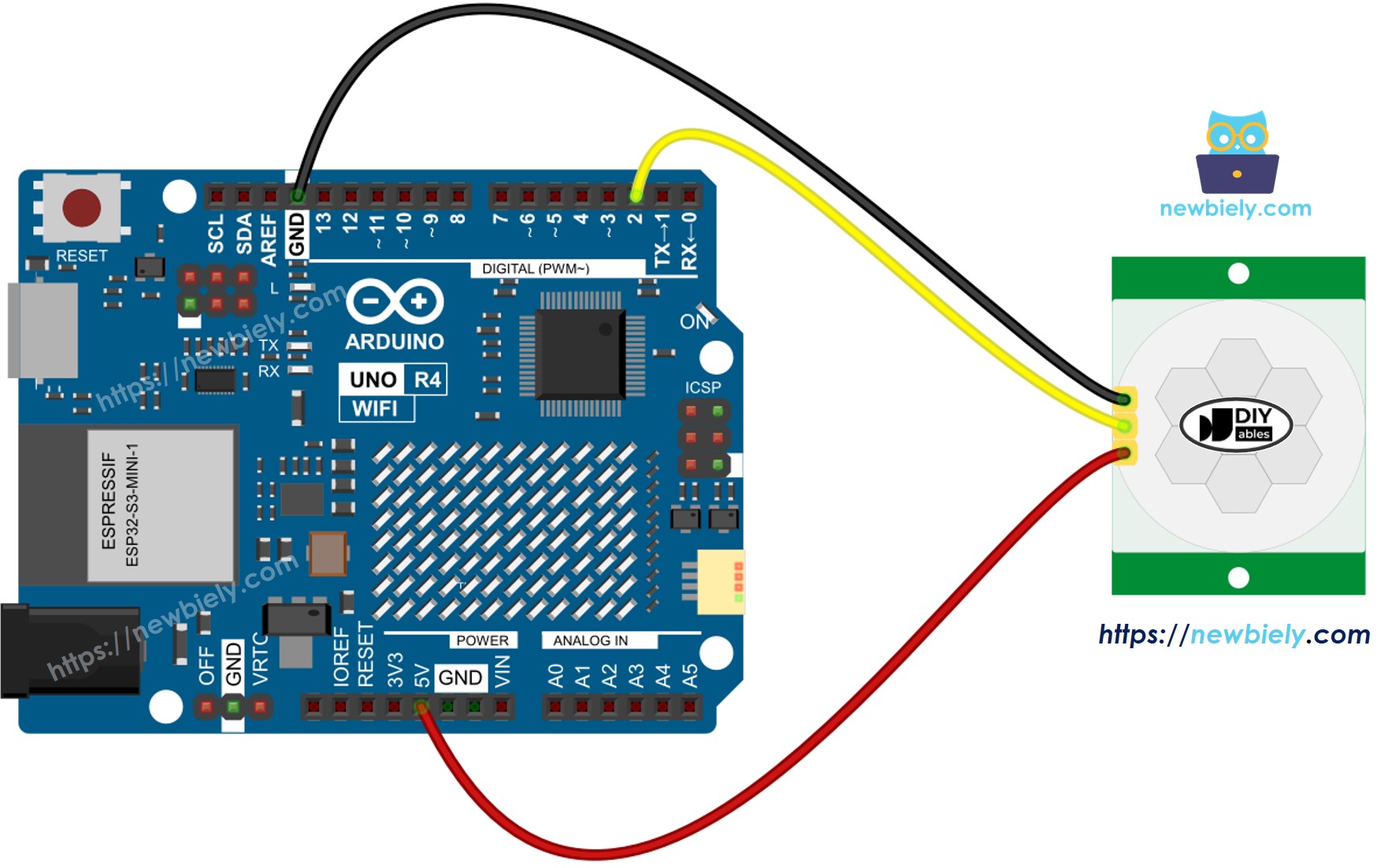 Arduino UNO R4 cảm biến chuyển động sơ đồ đấu dây