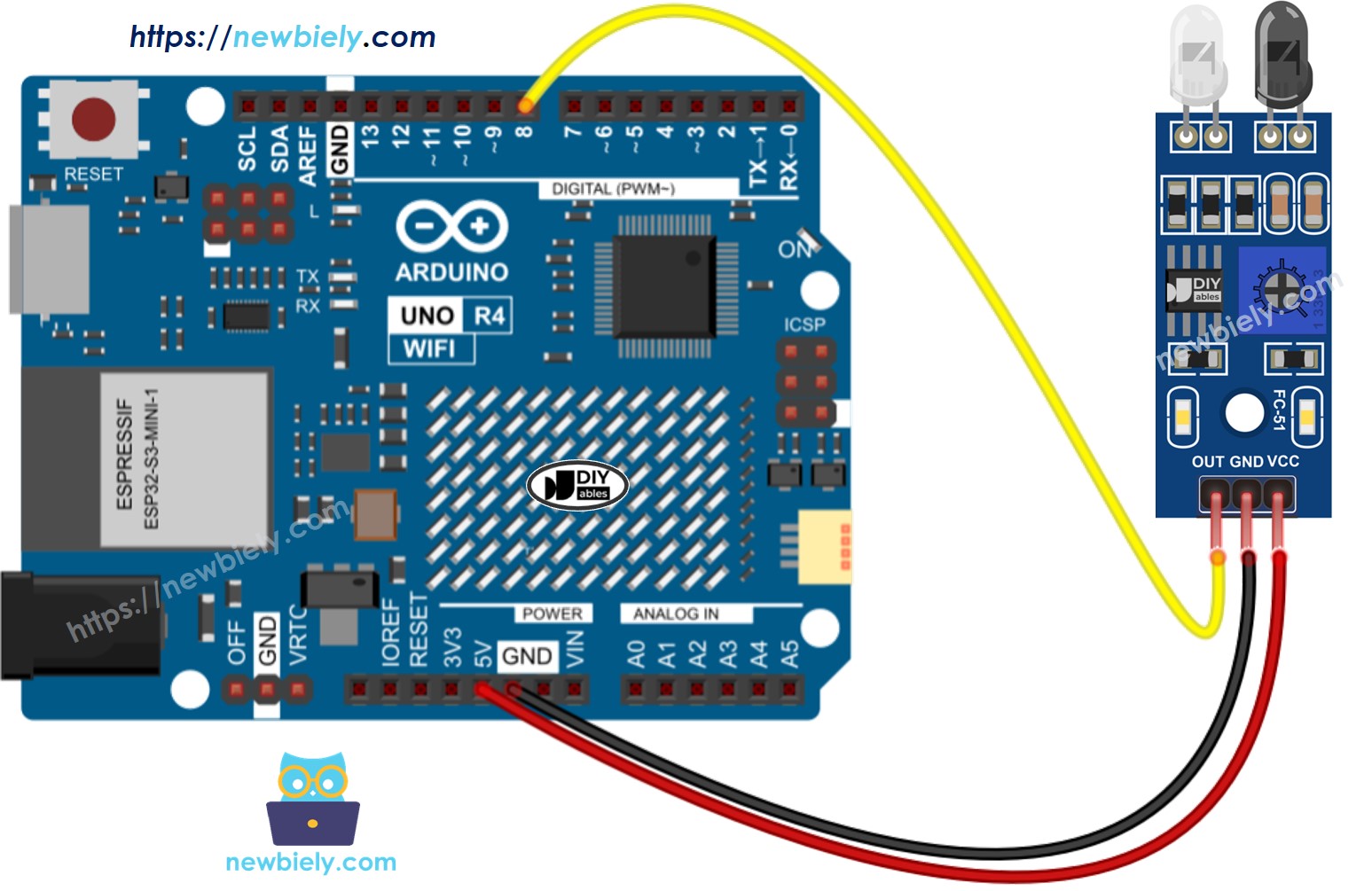 Arduino UNO R4 ir cảm biến tránh vật cản sơ đồ đấu dây