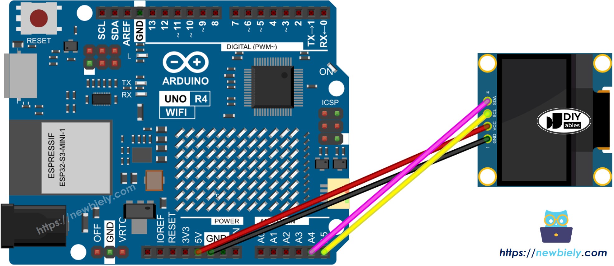Arduino UNO R4 oLED 128x64 sơ đồ đấu dây