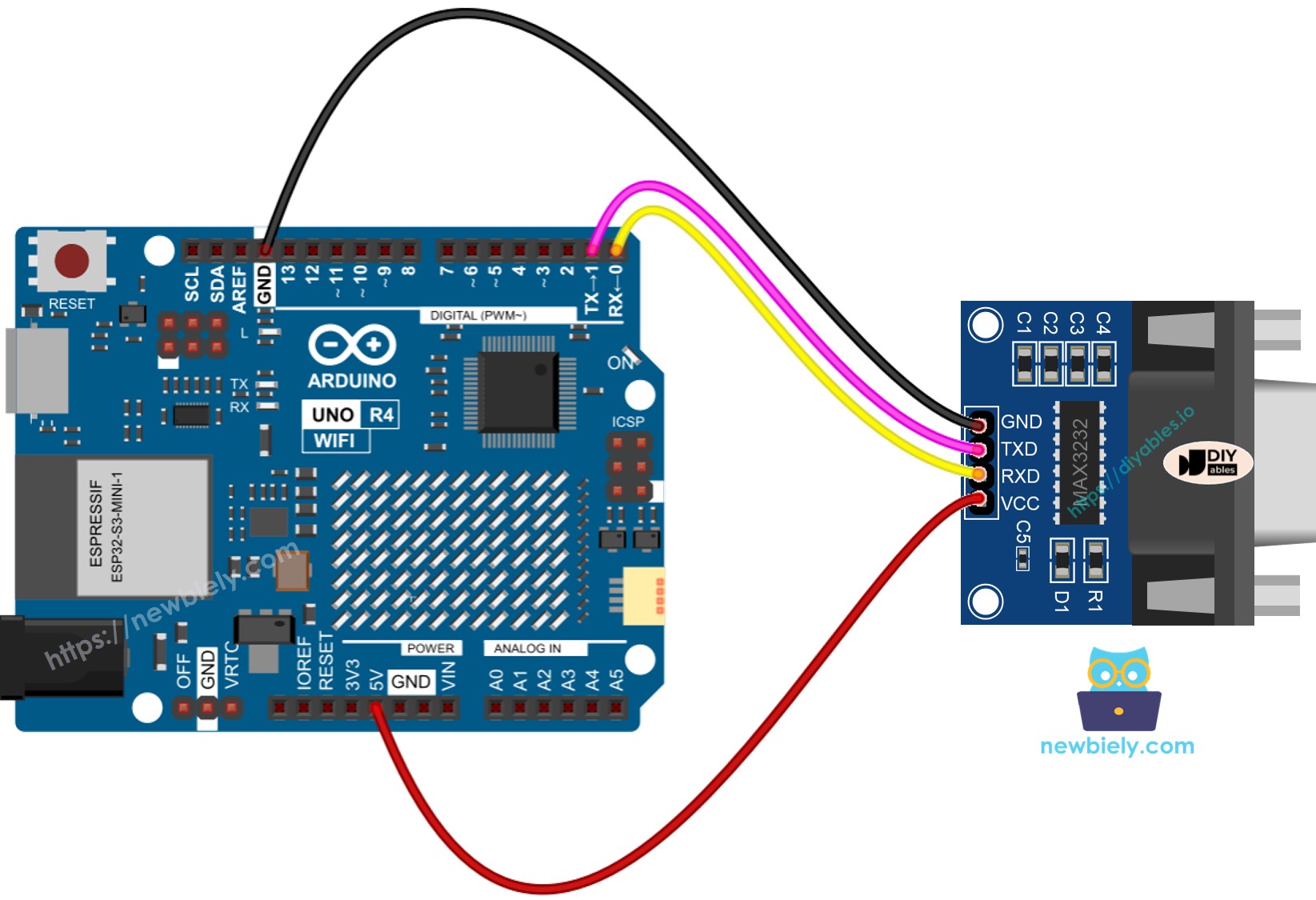 Arduino UNO R4 ttl to rs232 sơ đồ đấu dây