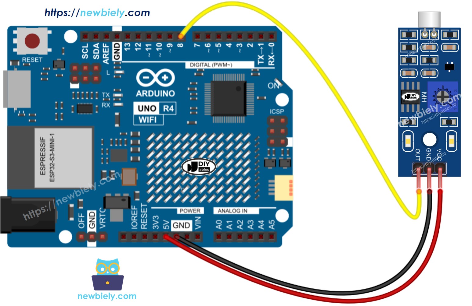 Arduino UNO R4 cảm biến âm thanh sơ đồ đấu dây