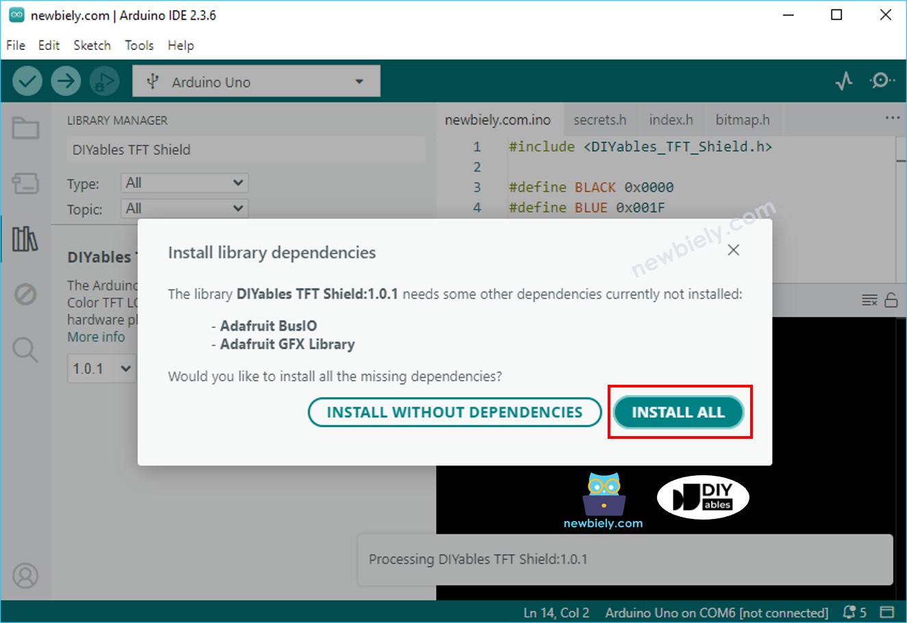 Arduino UNO R4 tft shield dependencies thư viện