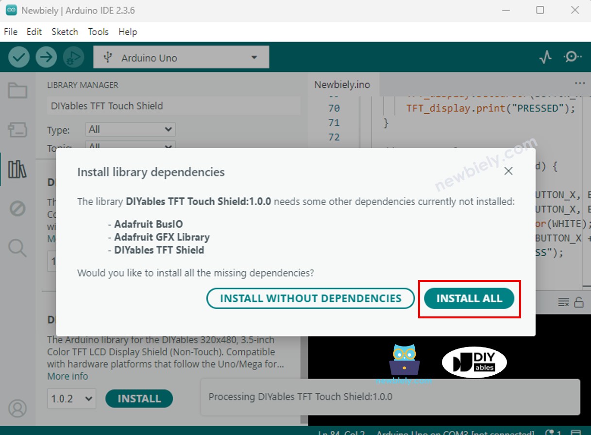 Arduino UNO R4 tft lcd touch màn hình dependency