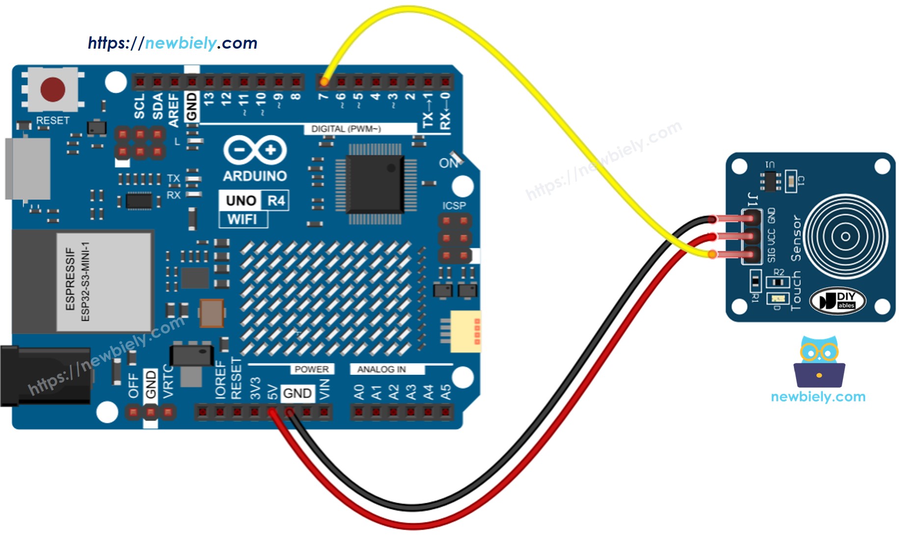 Arduino UNO R4 cảm biến chạm sơ đồ đấu dây