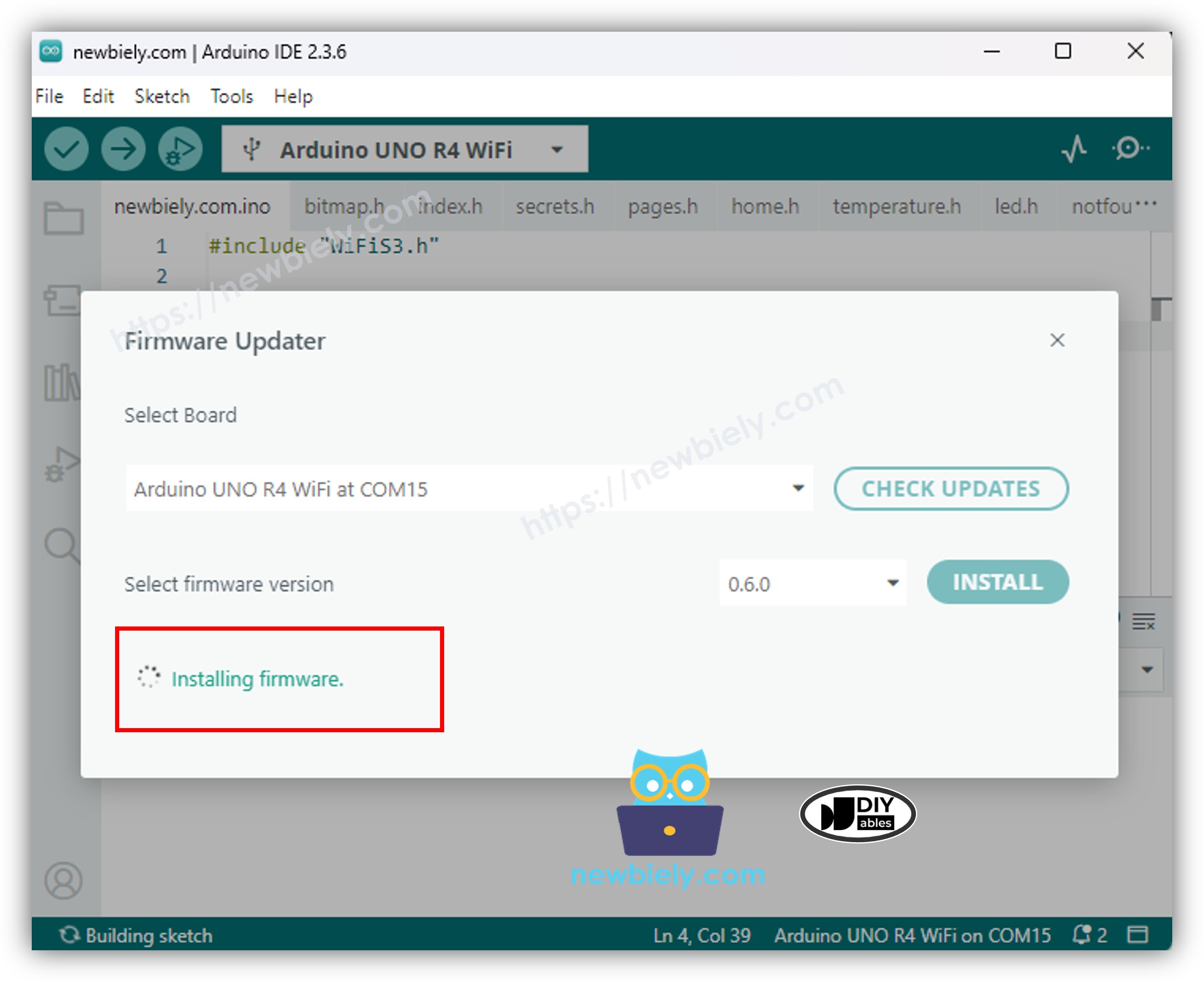 Arduino UNO R4 WiFi install firmware