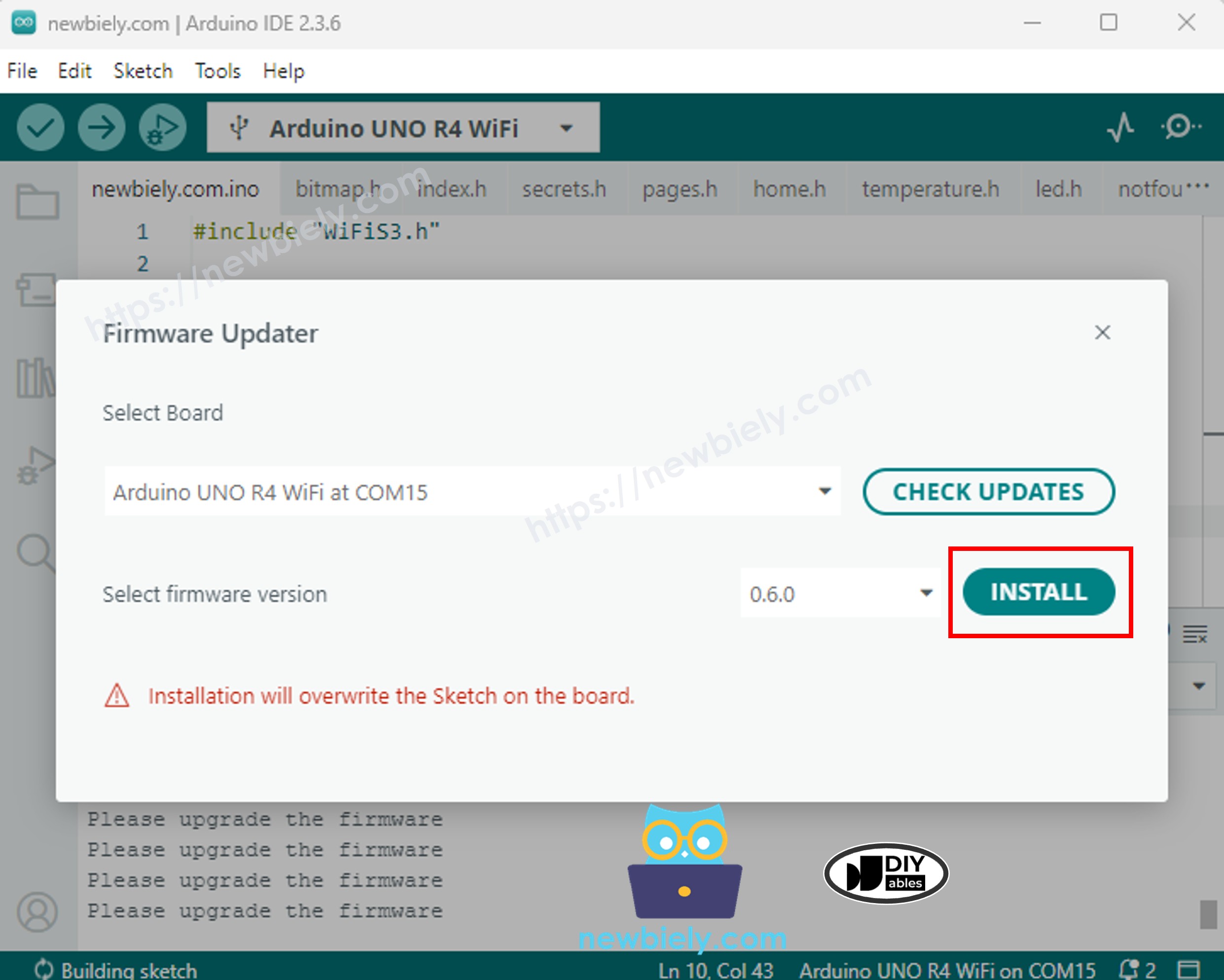 Arduino UNO R4 WiFi install update firmware