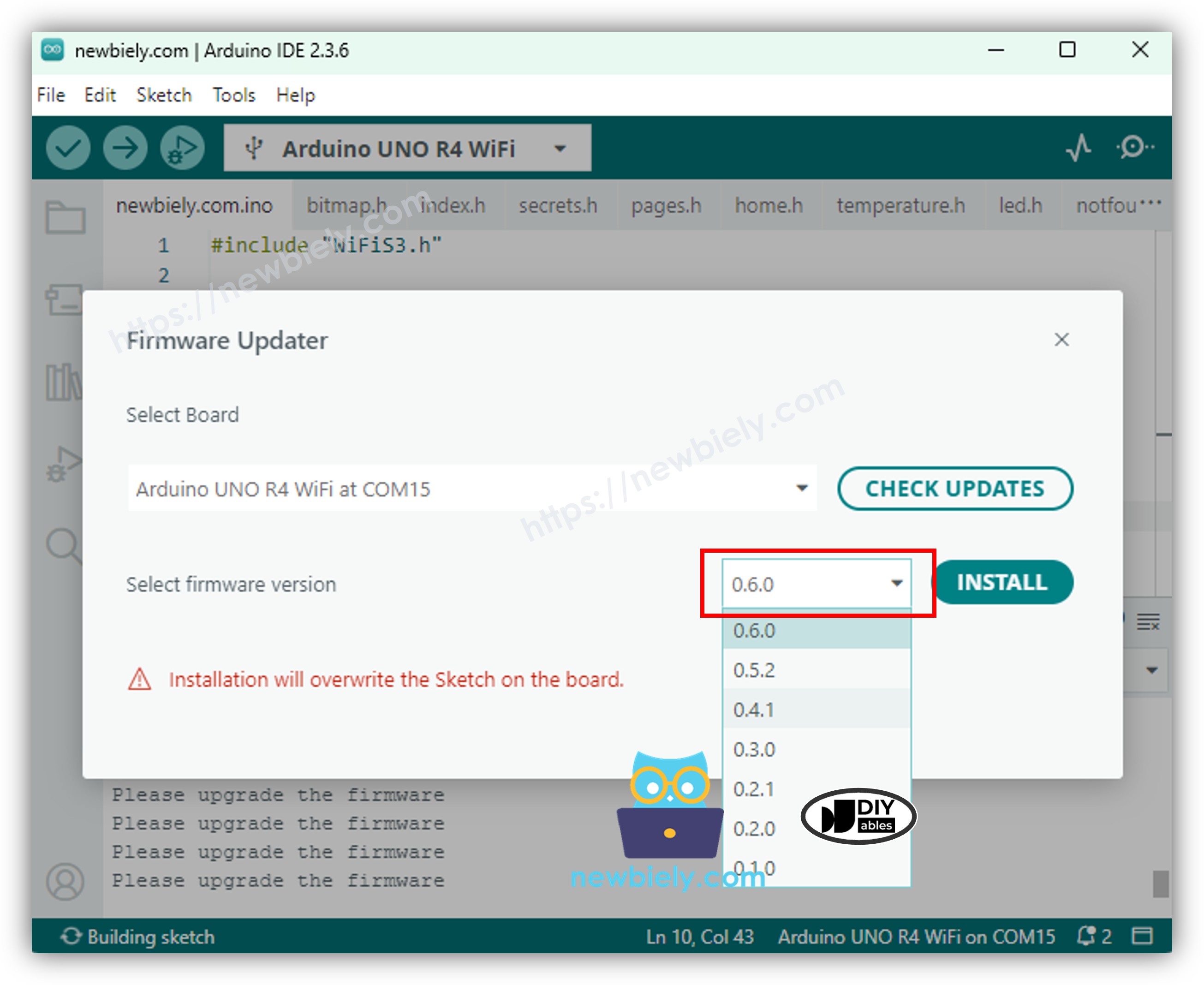 Arduino UNO R4 WiFi update firmware in WiFi module