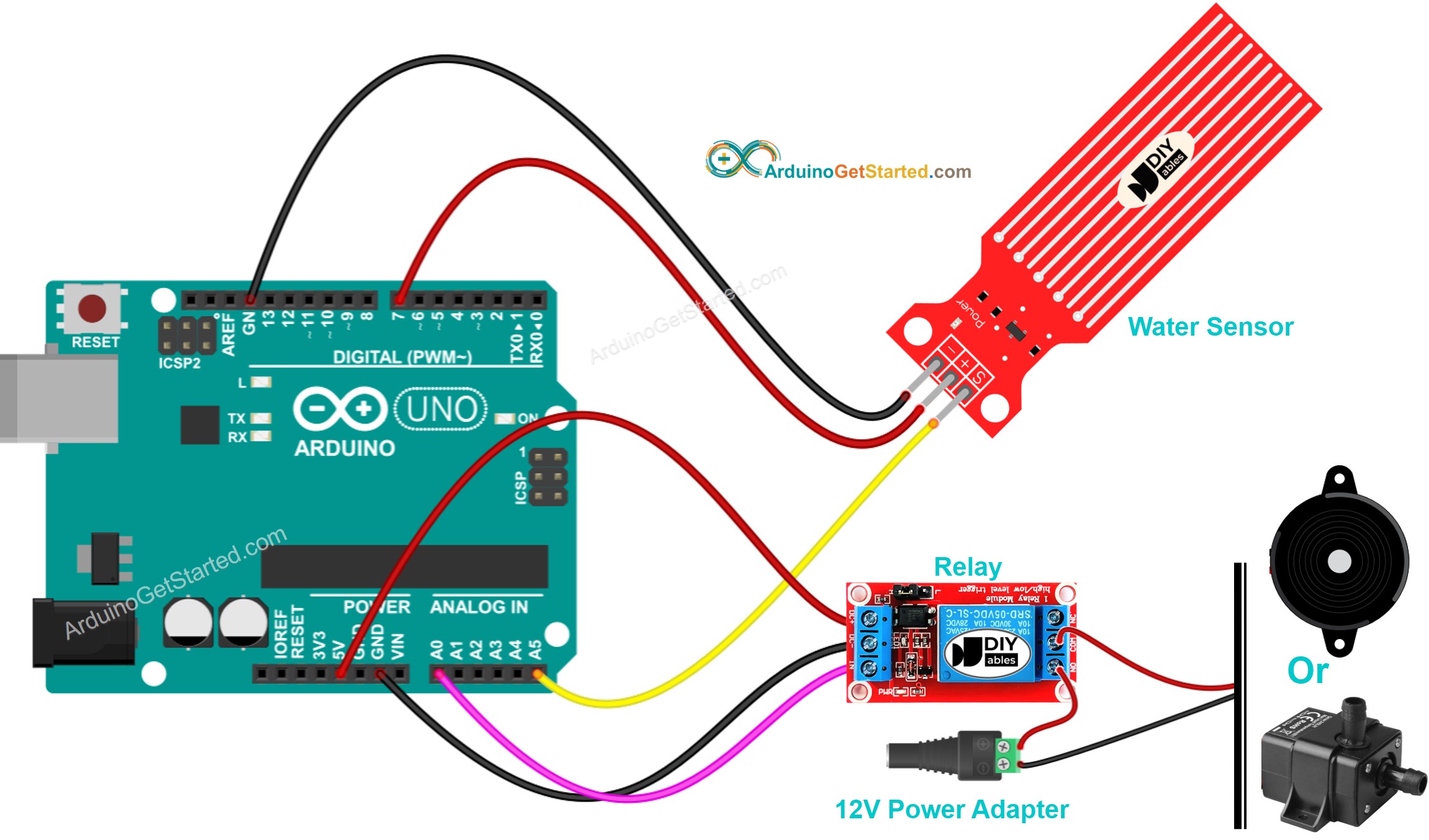 sơ đồ nối mạch Arduino điều khiển rơ-le bằng cảm biến nước