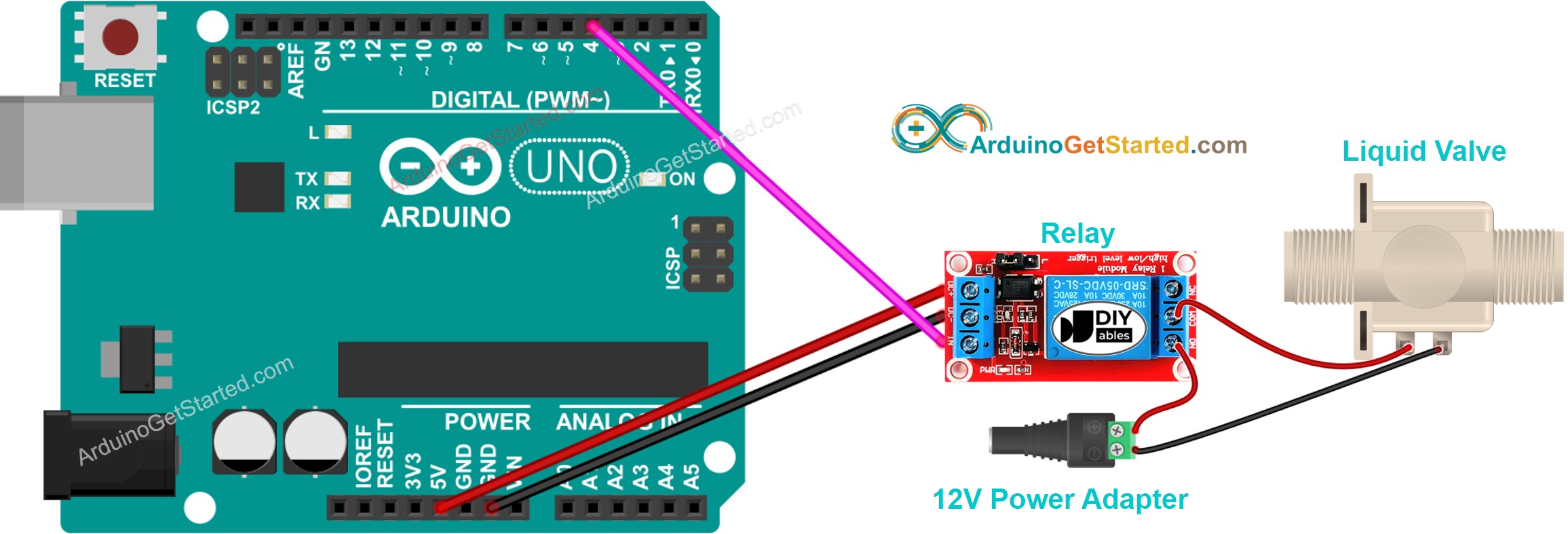 sơ đồ đấu nối van nước với Arduino