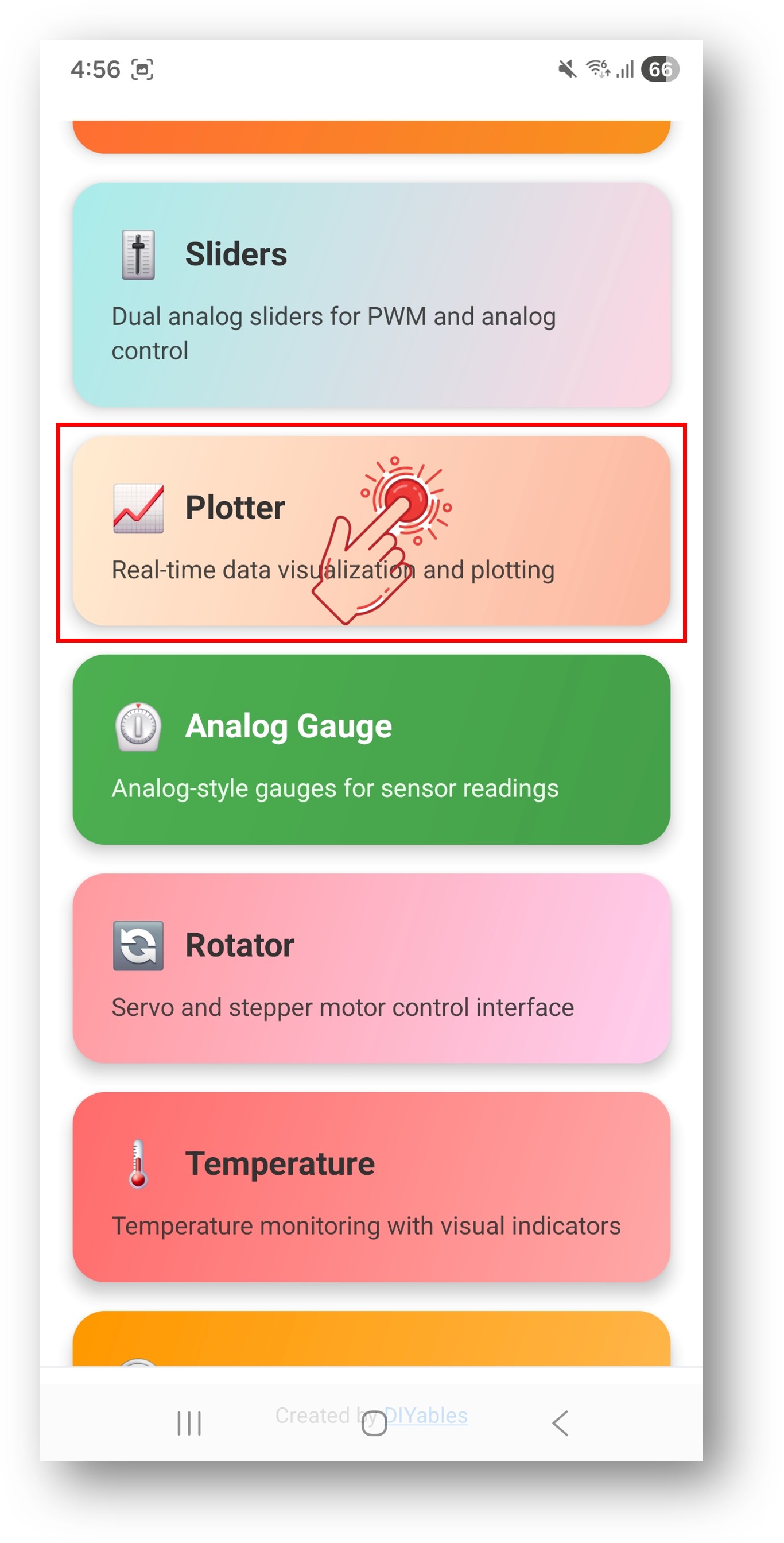 diyables Bluetooth app - home screen with plotter app
