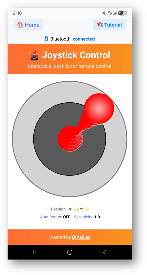 diyables Bluetooth app - màn hình joystick
