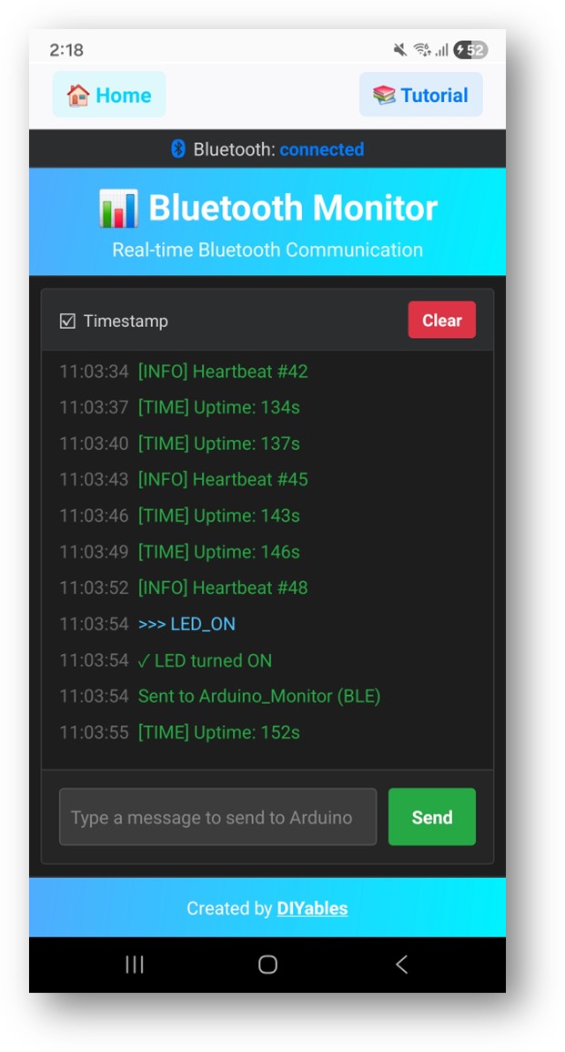 diyables Bluetooth app - monitor screen