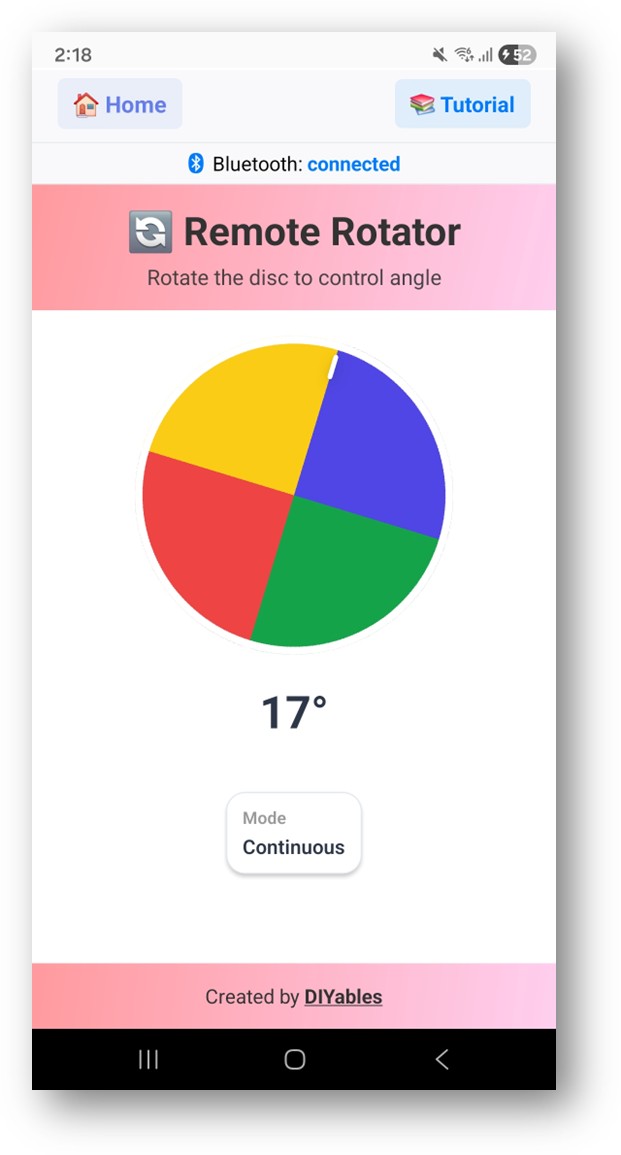diyables Bluetooth app - rotator screen