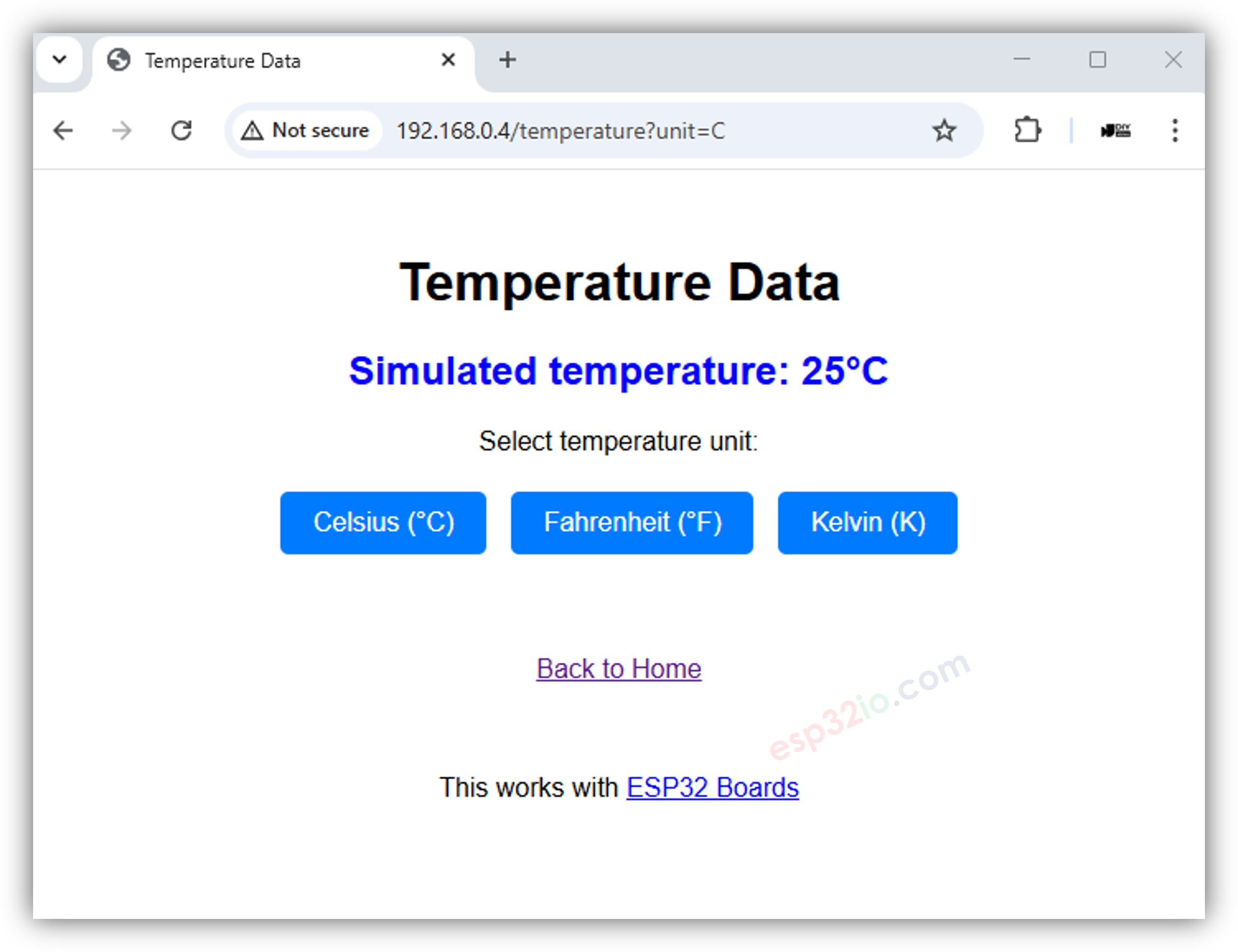 ESP32 web server temperature query strings