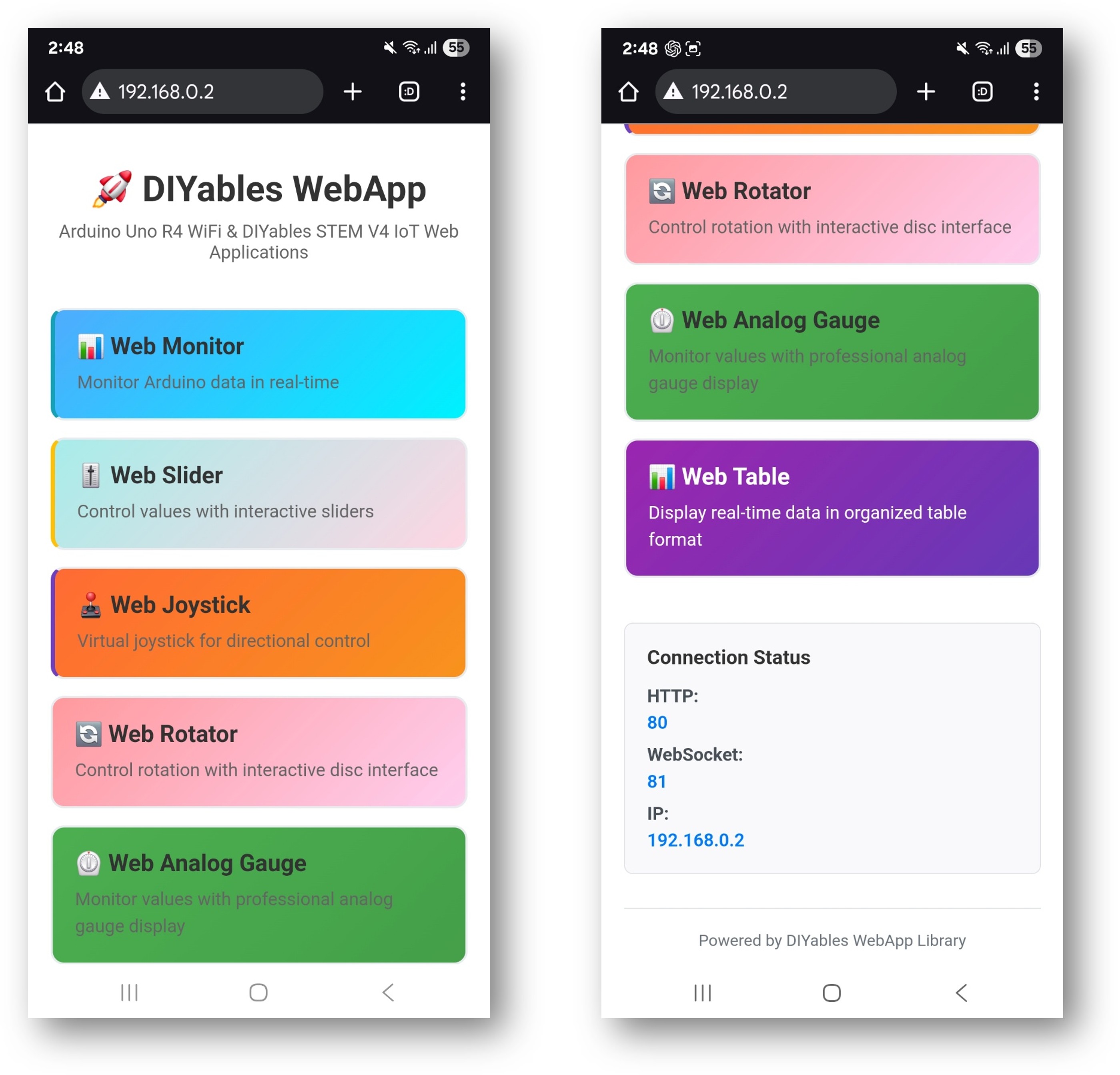 trang chủ webapp ESP32 diyables với nhiều ứng dụng web