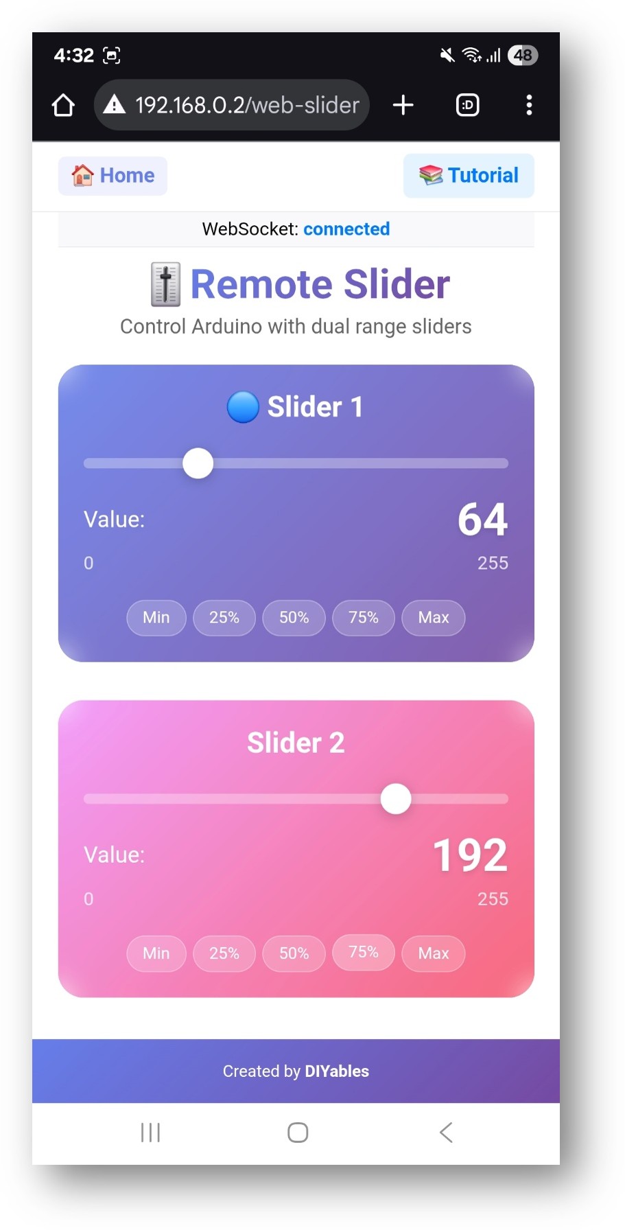 ESP32 diyables Ứng dụng web và Ứng dụng web slider