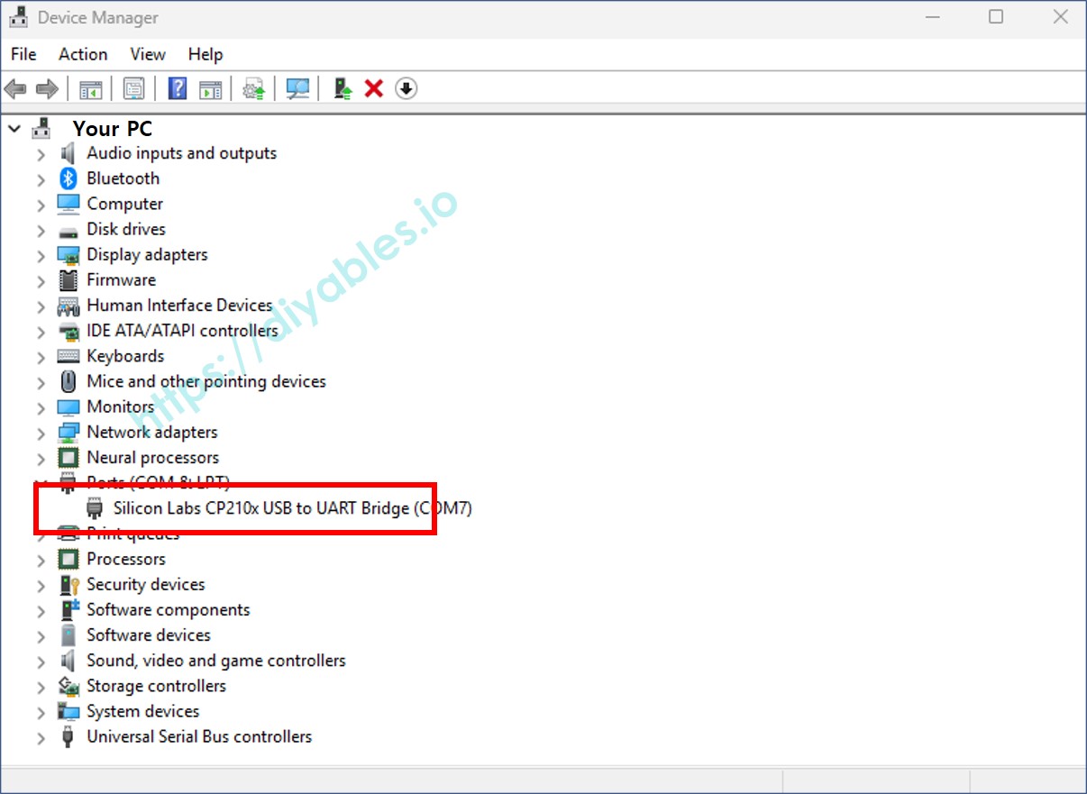 com port appears correctly