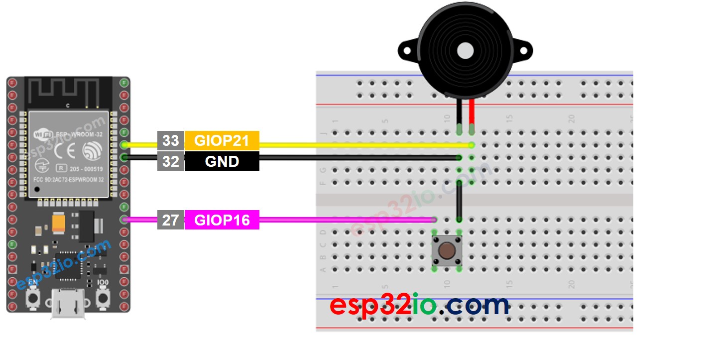 ESP32 nút nhấn còi piezo sơ đồ đấu dây