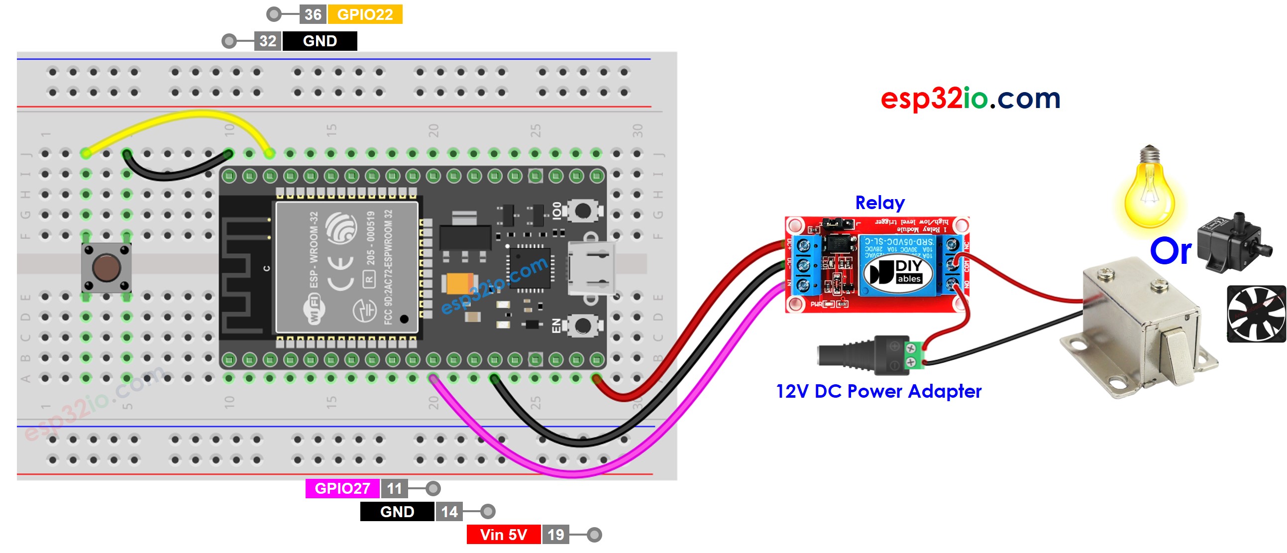 ESP32 nút nhấn rơ le sơ đồ đấu dây