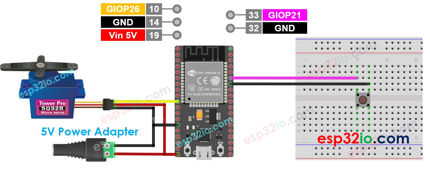 ESP32 nút nhấn động cơ servo sơ đồ đấu dây
