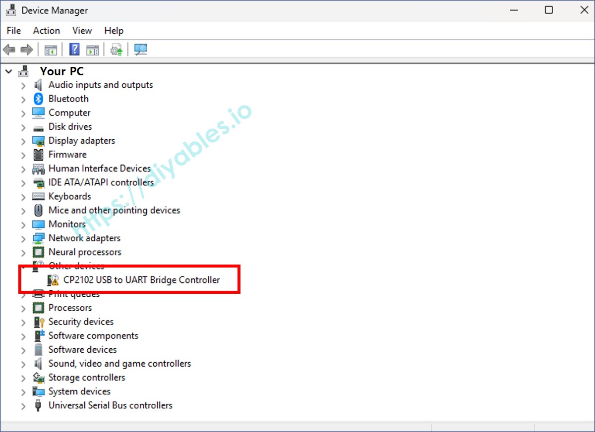 ESP32 device in device manager