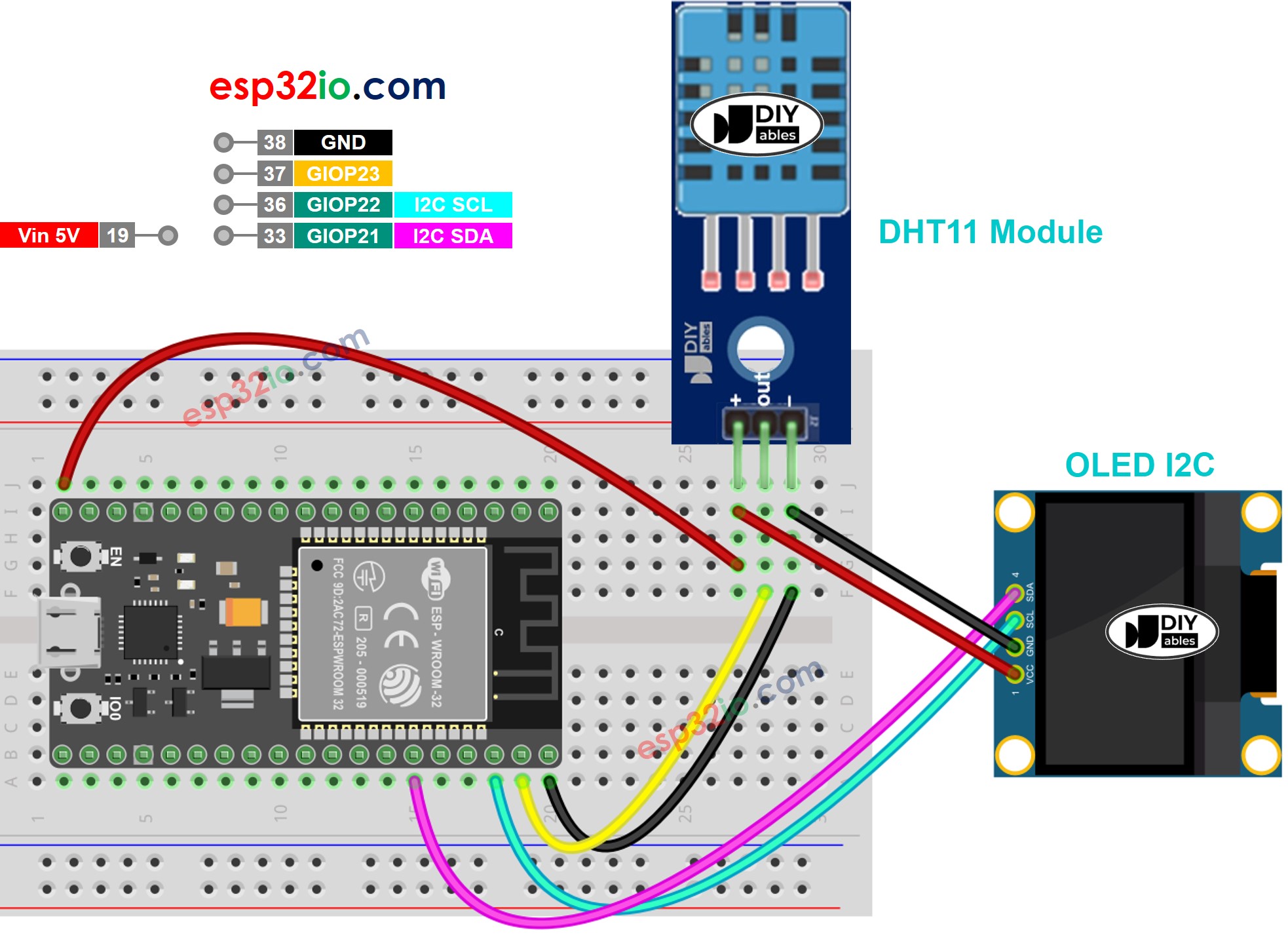 sơ đồ đấu nối ESP32 dht11 module oLED