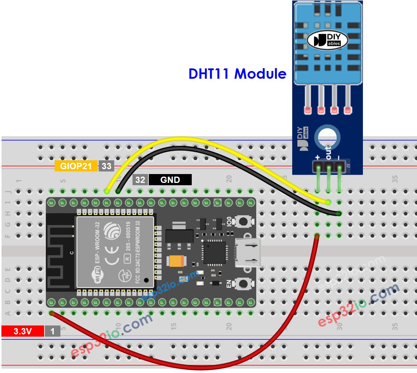 ESP32 dht11 temperature and humidity module sơ đồ đấu dây