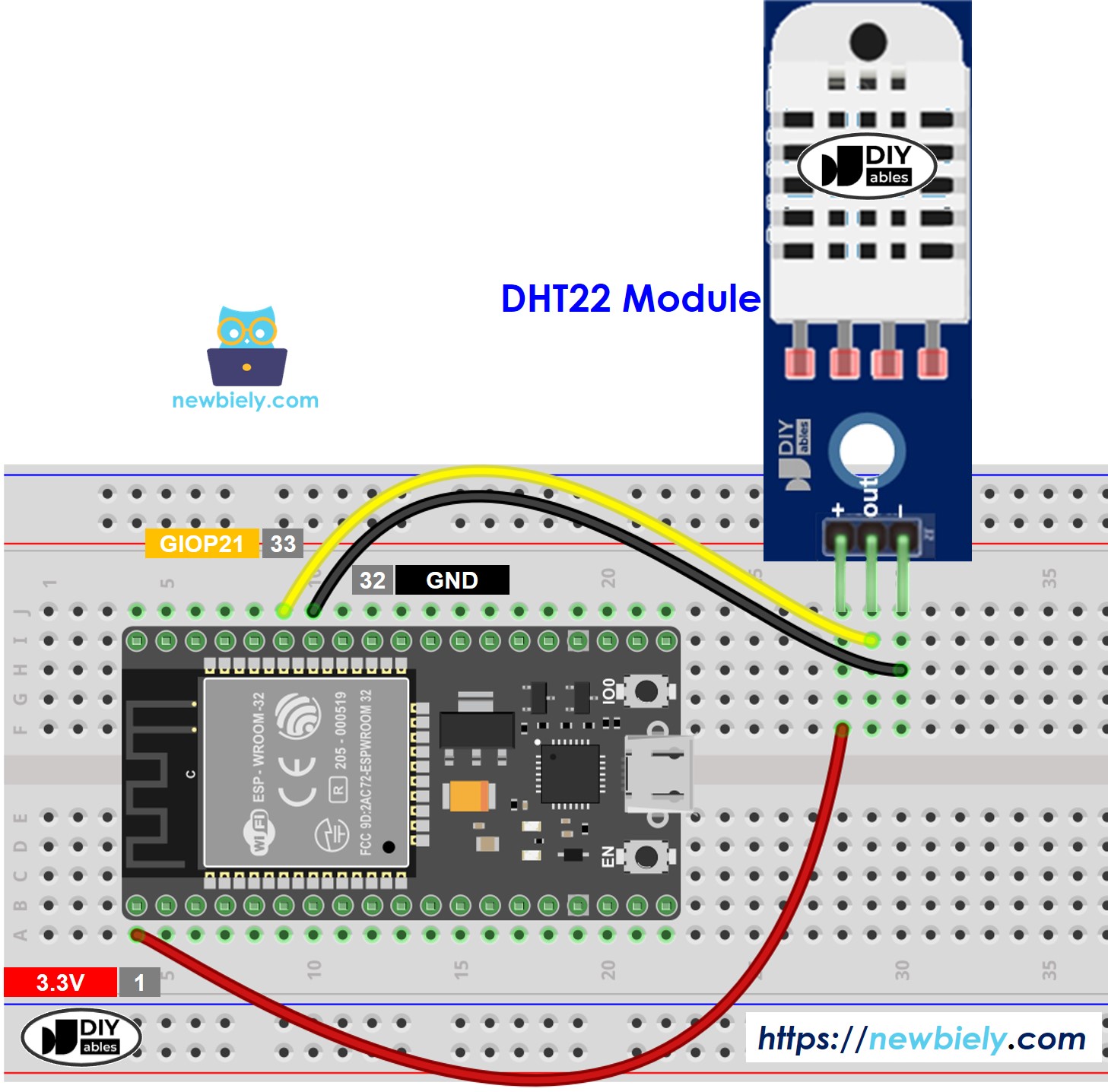 ESP32 dht22 temperature and humidity module sơ đồ đấu dây