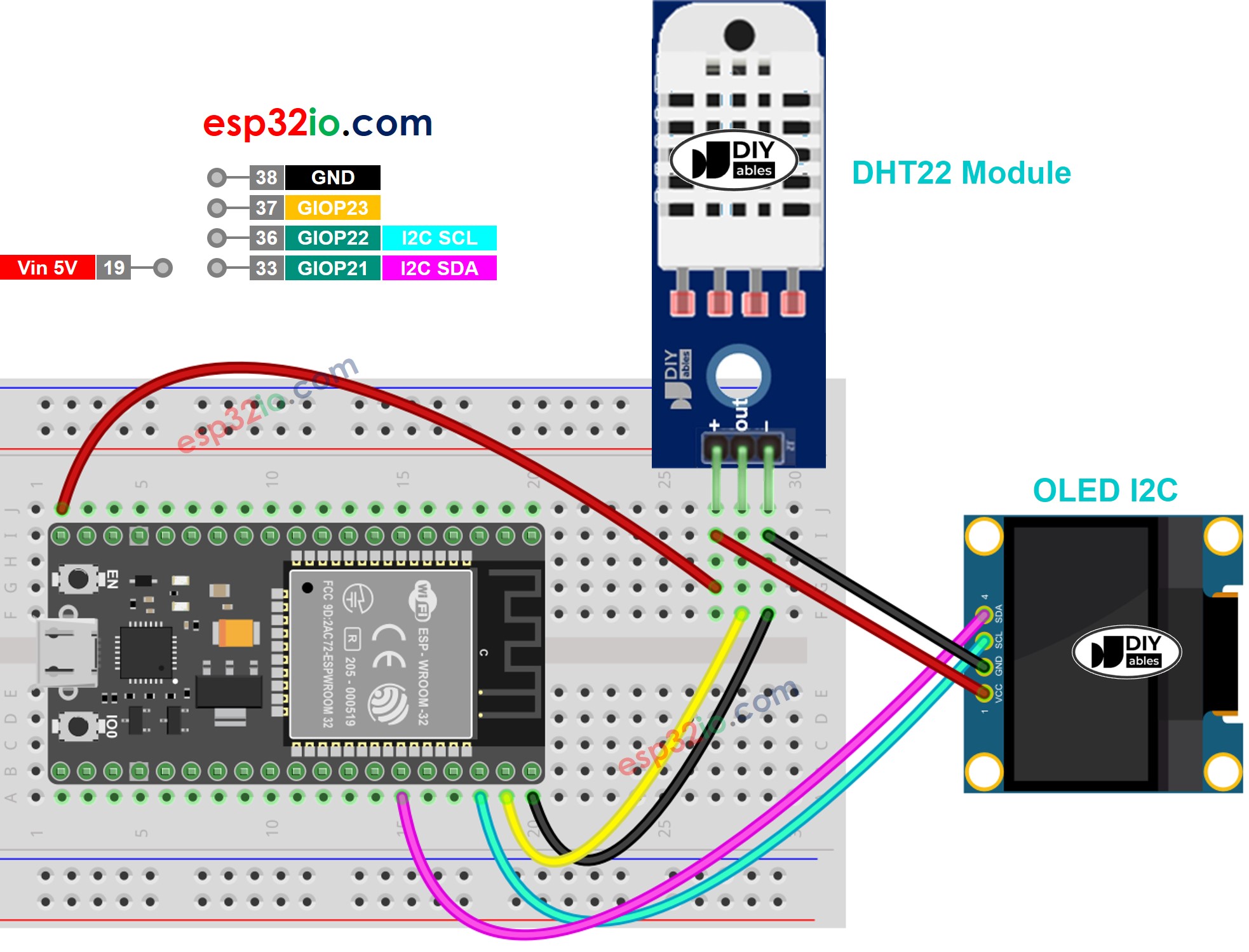 ESP32 dht22 module oLED sơ đồ đấu dây