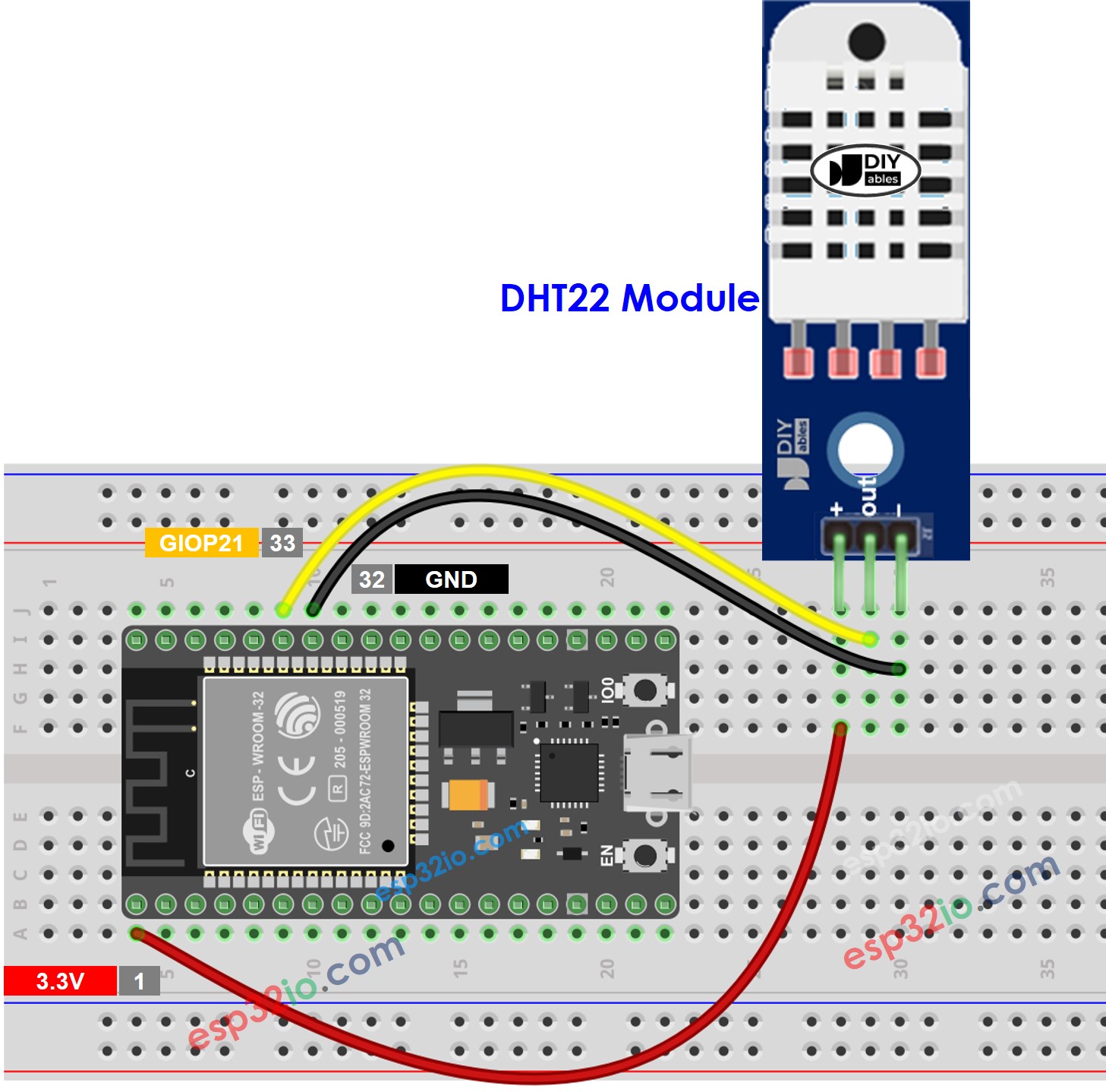 ESP32 dht22 temperature and humidity module sơ đồ đấu dây