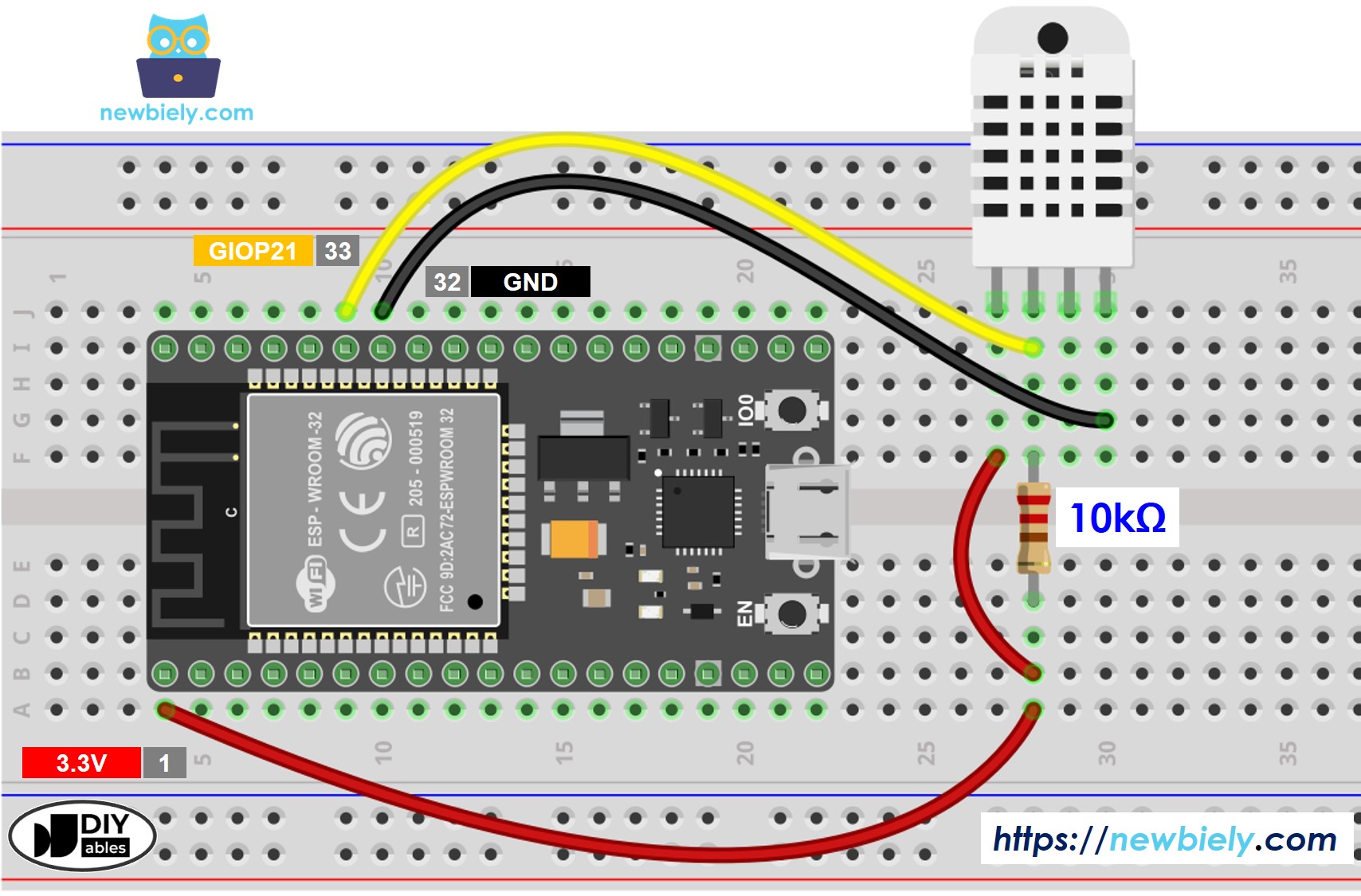 ESP32 dht22 temperature and humidity sensor sơ đồ đấu dây