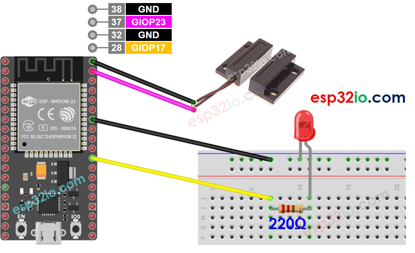 ESP32 cảm biến cửa LED sơ đồ đấu dây