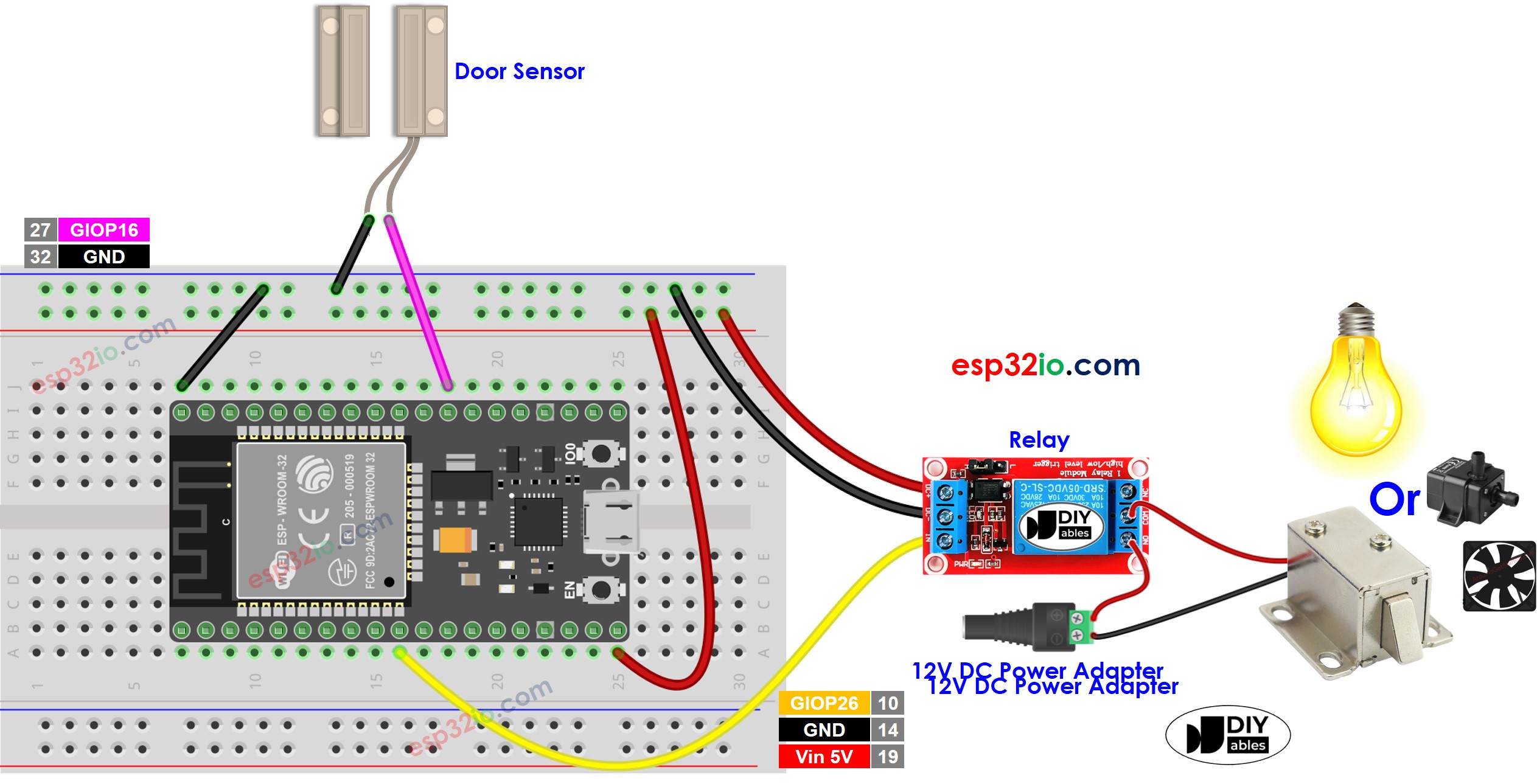 ESP32 cảm biến cửa rơ le sơ đồ đấu dây