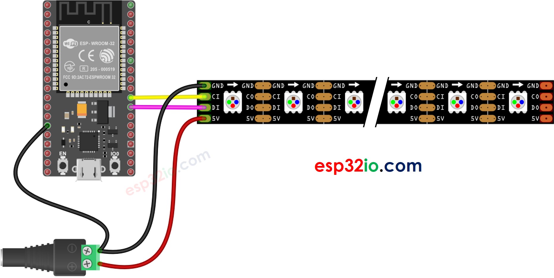 ESP32 dotstar rgb LED strip sơ đồ đấu dây